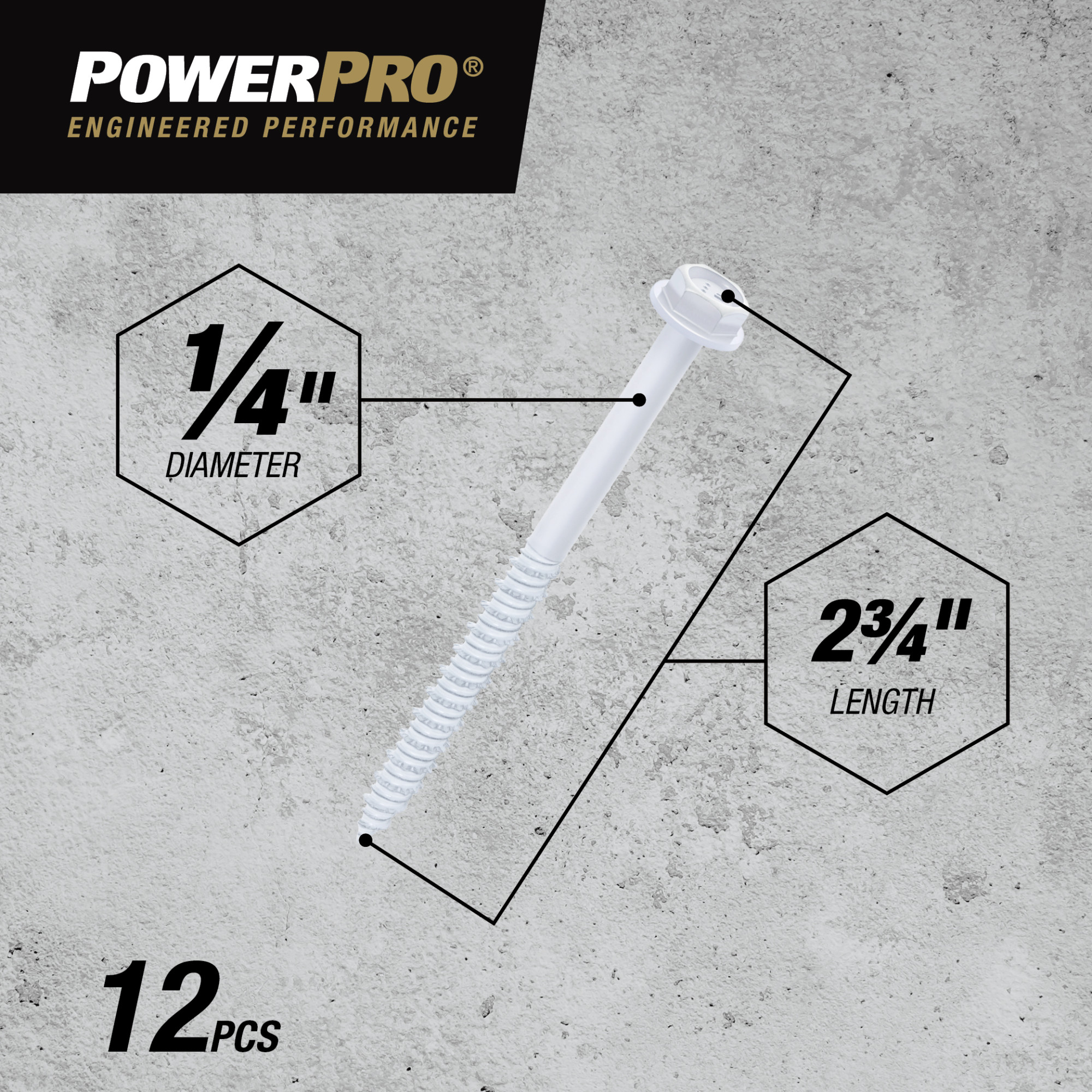 Power Pro White Hex Washer-Head Concrete Screw Anchor (1/4 in. x 2-3/4 in.) - 12 pc