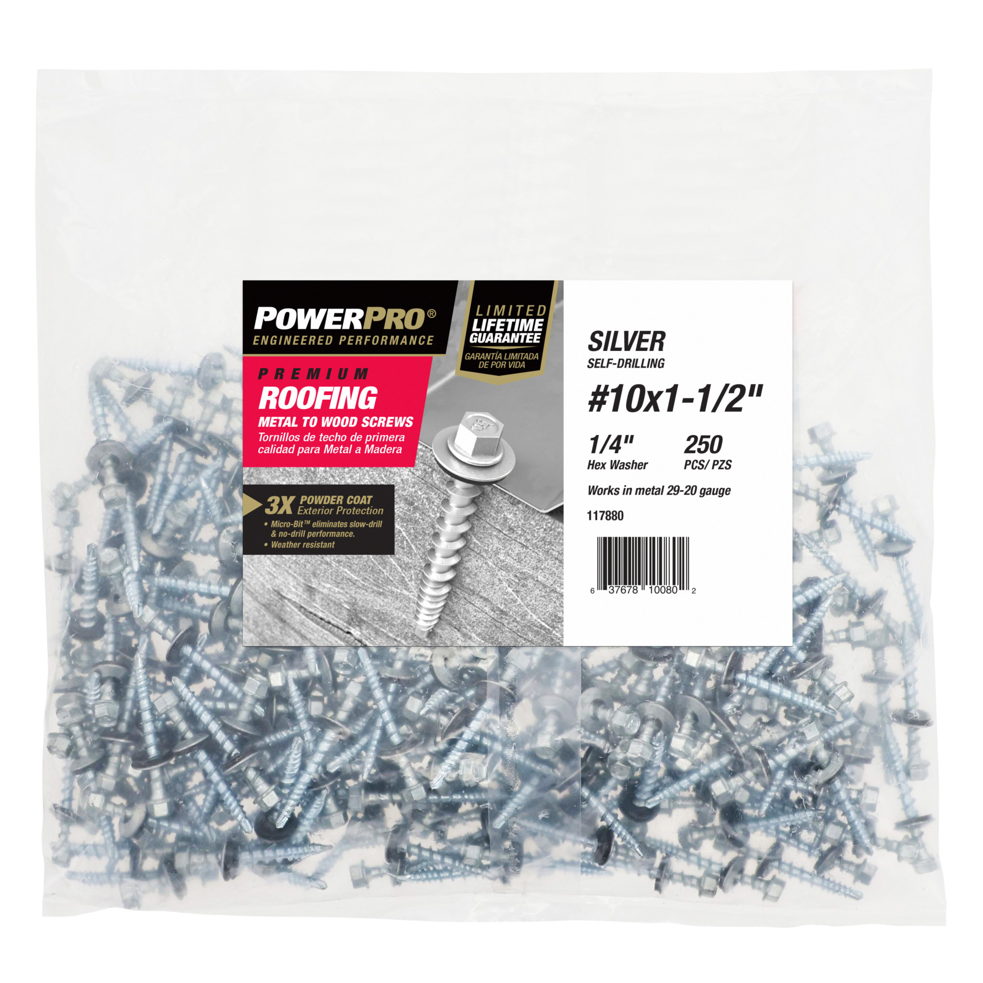 Power Pro Silver Self Drilling Metal-to-Wood Roofing Screws (#10 x 1-1/2 in.)-250pc
