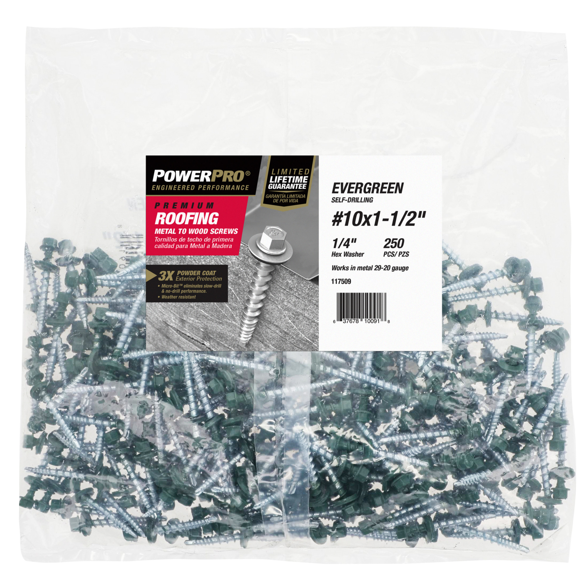 Power Pro Green Self Drilling Metal-to-Wood Roofing Screws (#10 x 1-1/2 in.)-250 pc