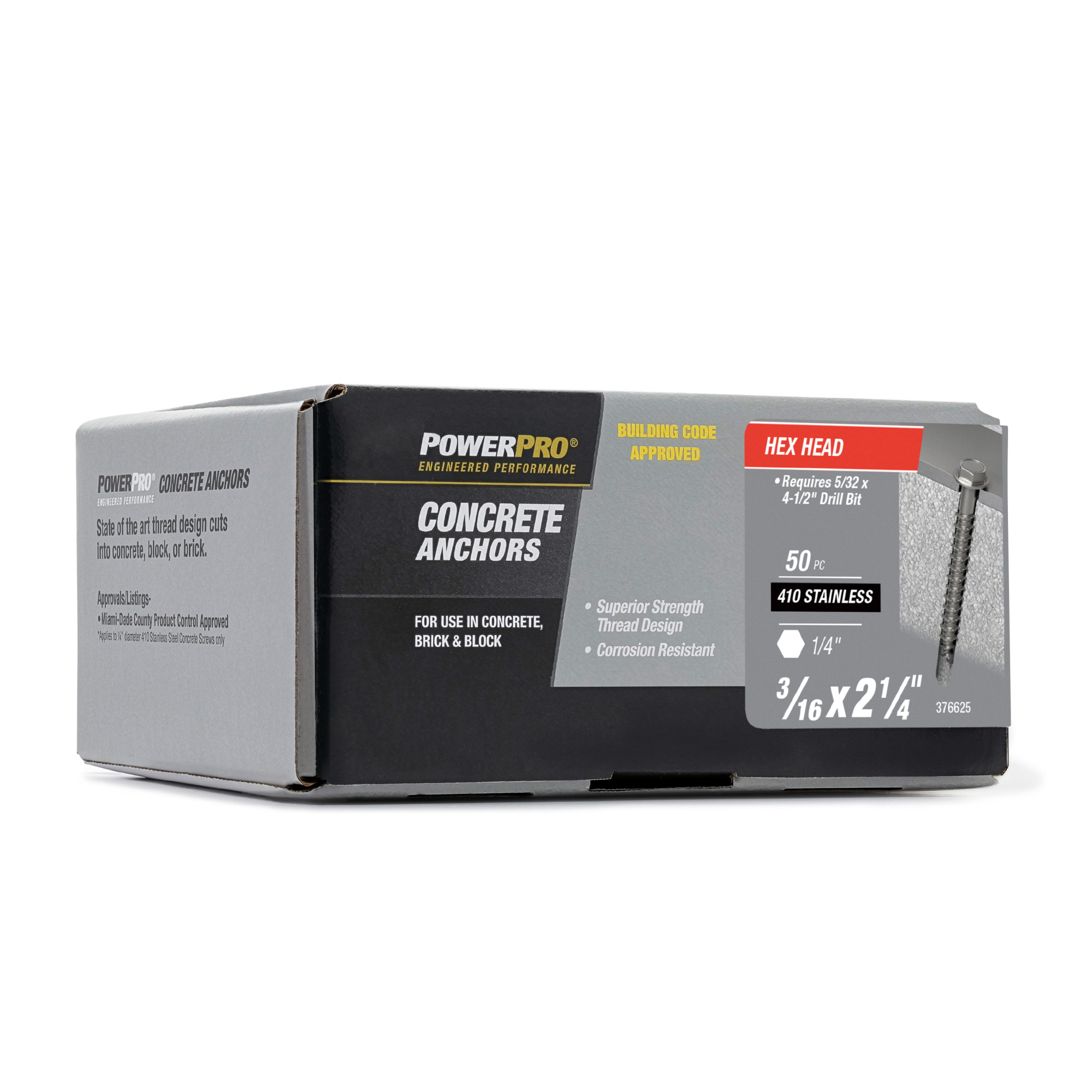 Power Pro 410 Stainless Hex Washer Concrete Screw Anchor (3/16 in. x 2-1/4 in.)100pc