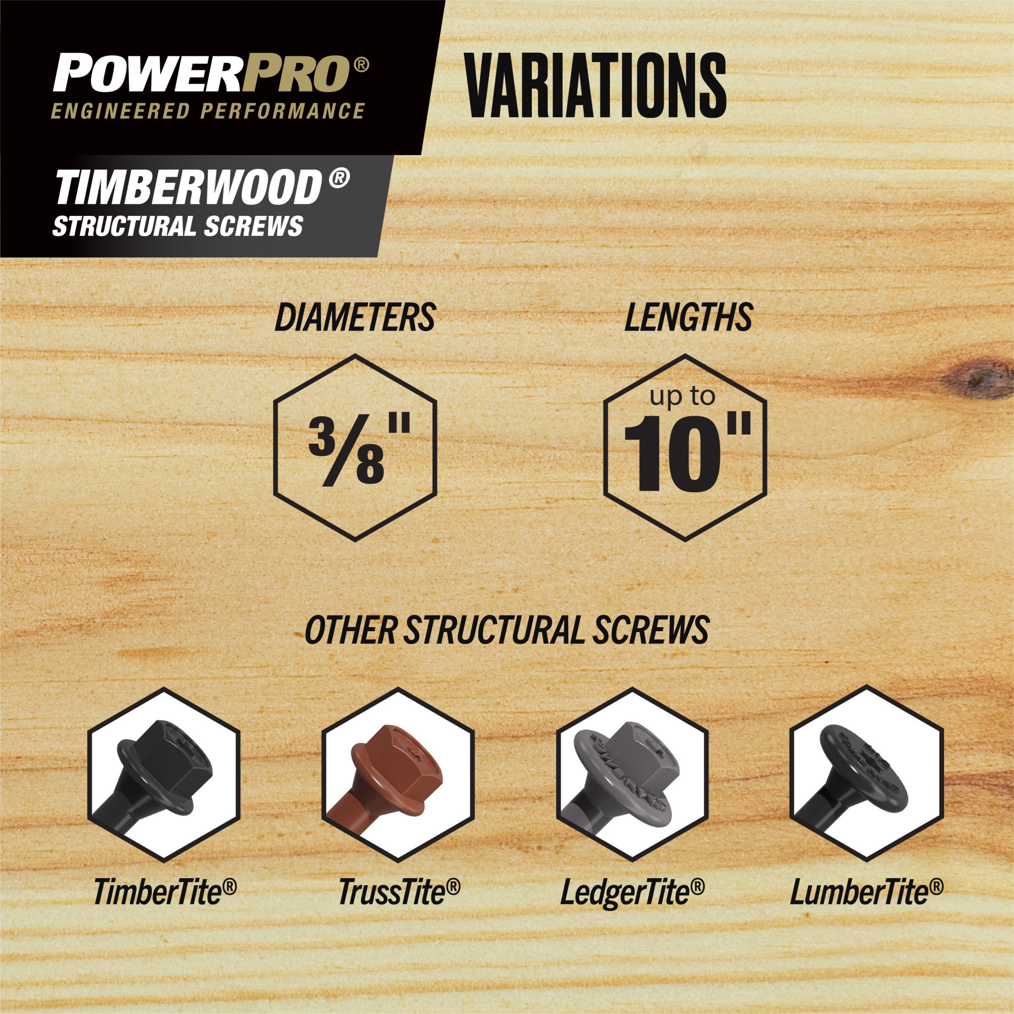 Power Pro 316SS Heavy Duty TimberWood Structural Screws (3/8 in. x 5 in.) - 1pc