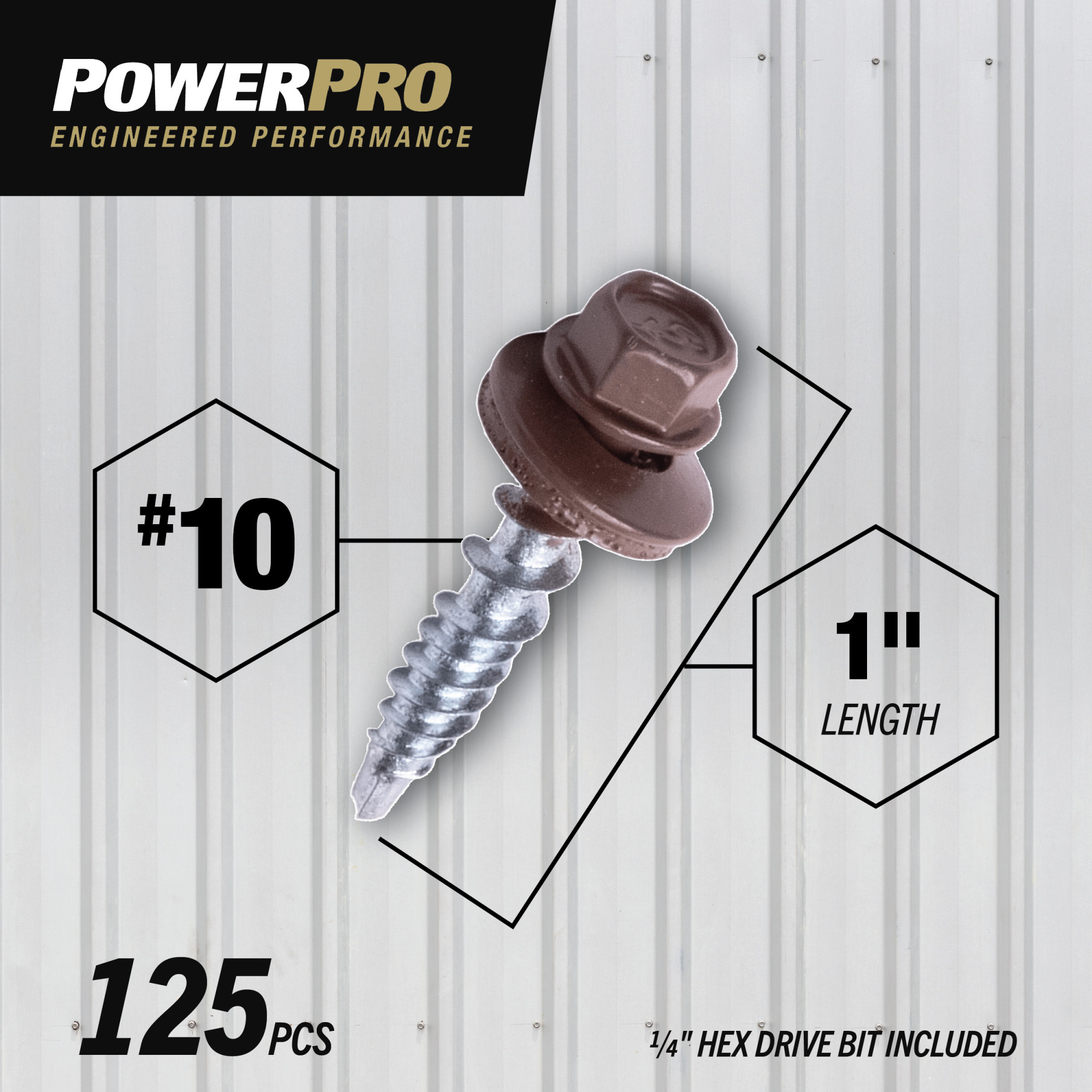 Power Pro Brown Self Drilling Metal-to-Wood Roofing Screws (#10 x 1 in.) - 125 pc