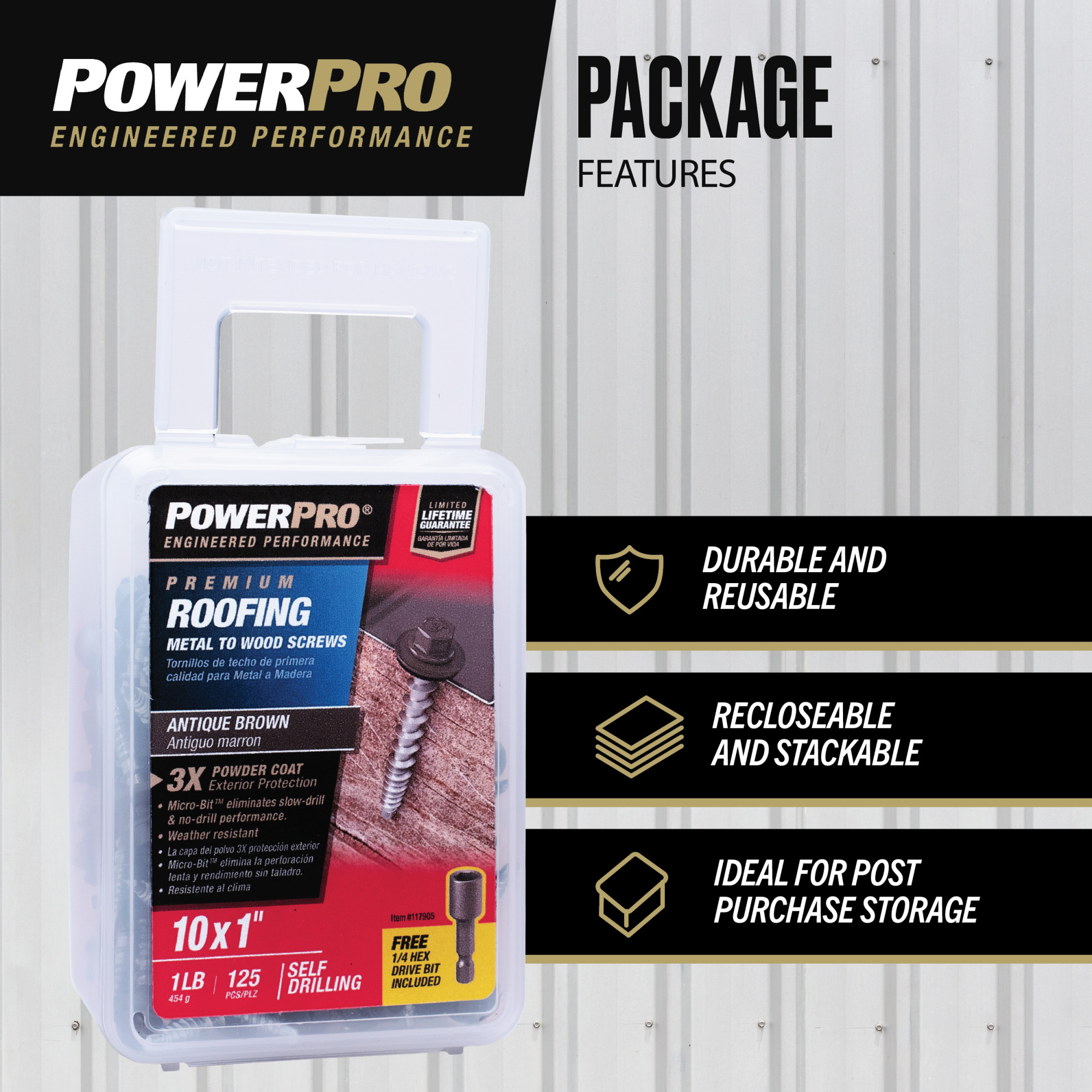 Power Pro Bronze Metal Self Drilling Roofing Screws (#10 x 1 in.) - 125 pc