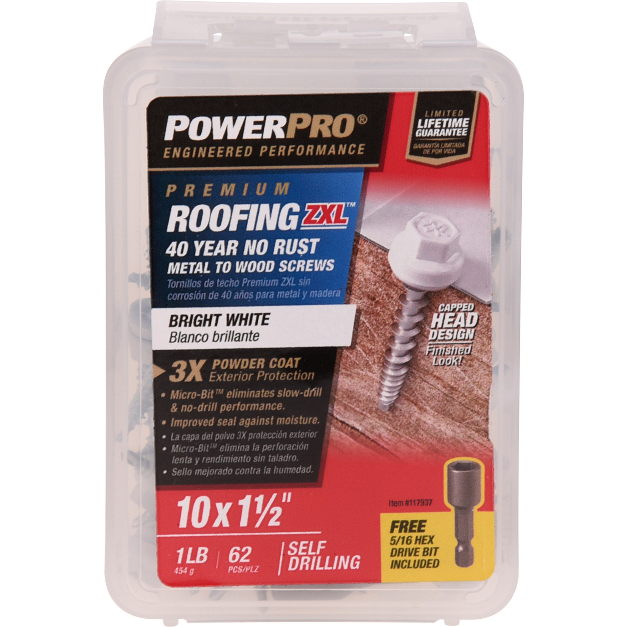 Power Pro White Self Drilling Metal-to-Wood Roofing Screws (#10 x 1-1/2 in.)-62 pc