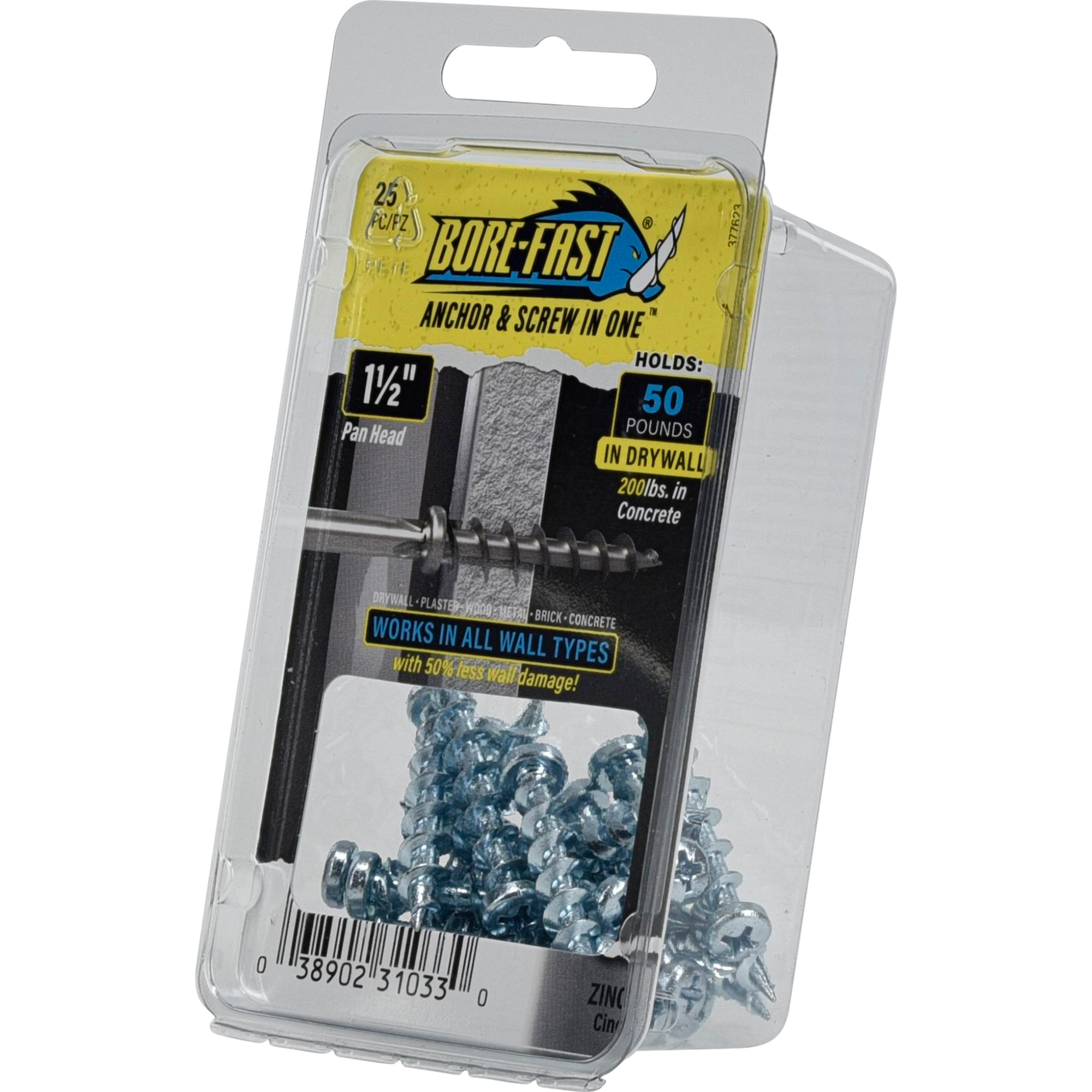 Hillman Borefast Zinc Phillips Pan-Head Screw Anchor (1-1/2 in.) - 25 pc