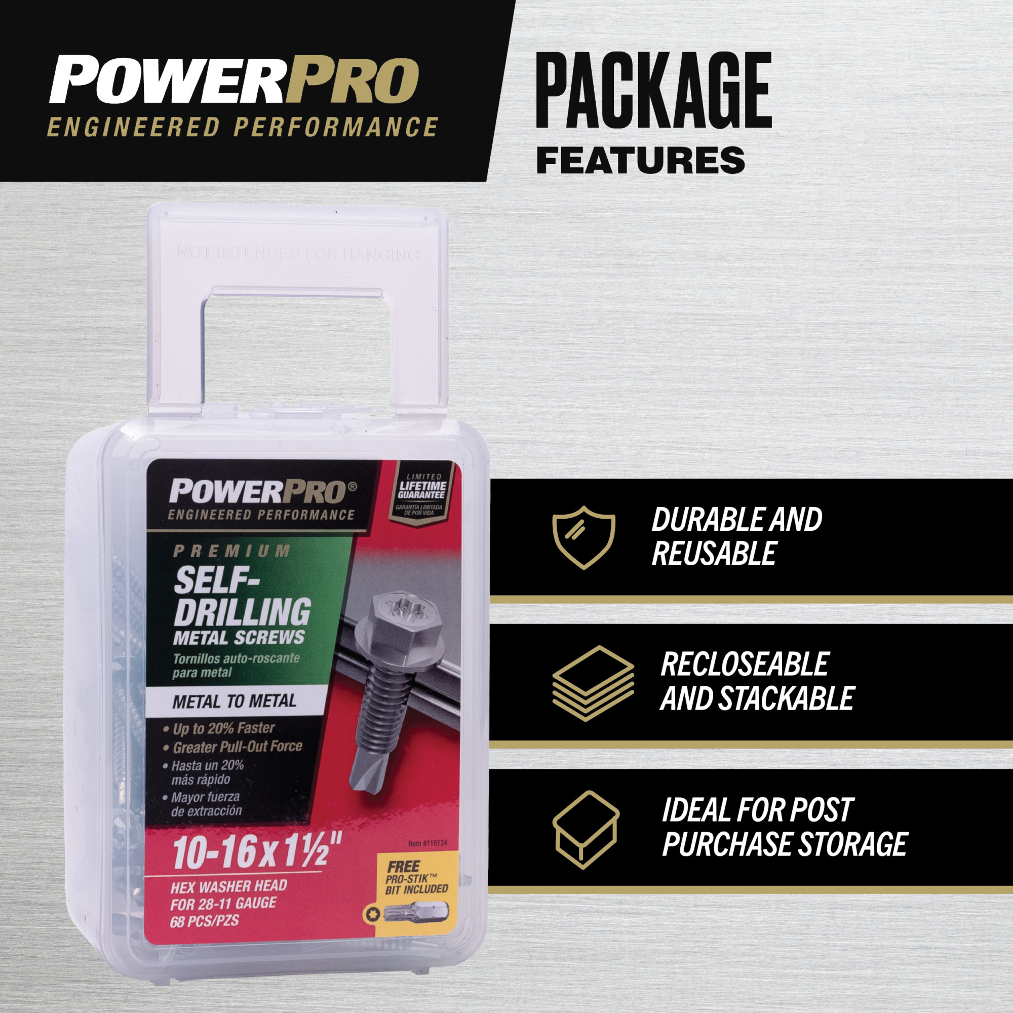 Power Pro Premium Hex Zinc Sheet Metal Self-Drilling Screws (#10-32x1-1/2 in.)-68pc