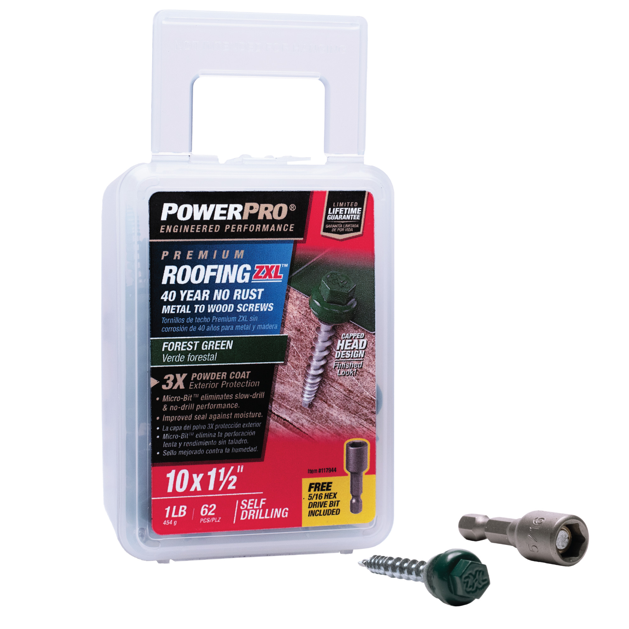 Power Pro Green Self Drilling Metal-to-Wood Roofing Screws (#10 x 1-1/2 in.)-62 pc