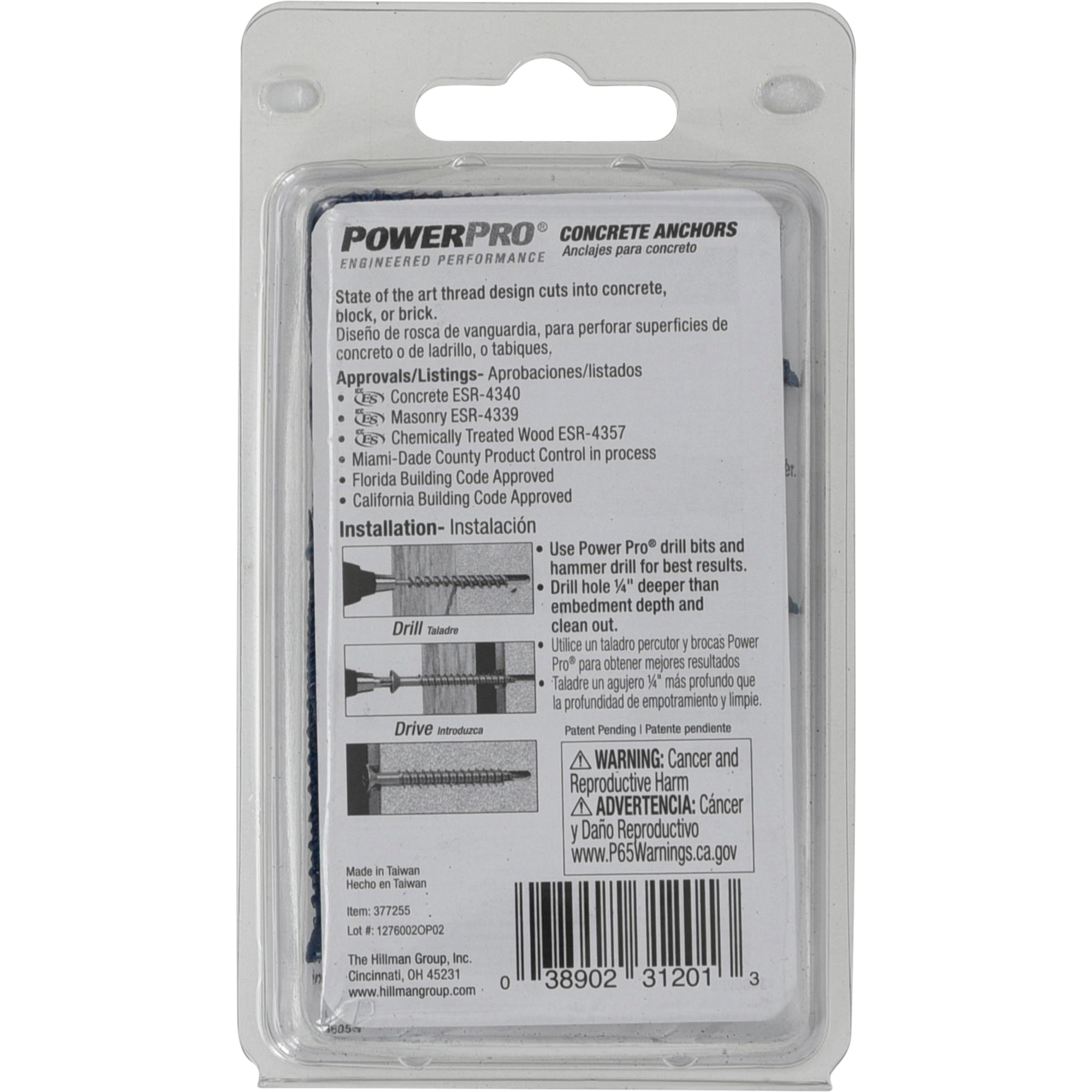 Power Pro Blue Flat-Head Concrete Screw Anchor (3/16 in. x 1-3/4 in.) - 25 pc