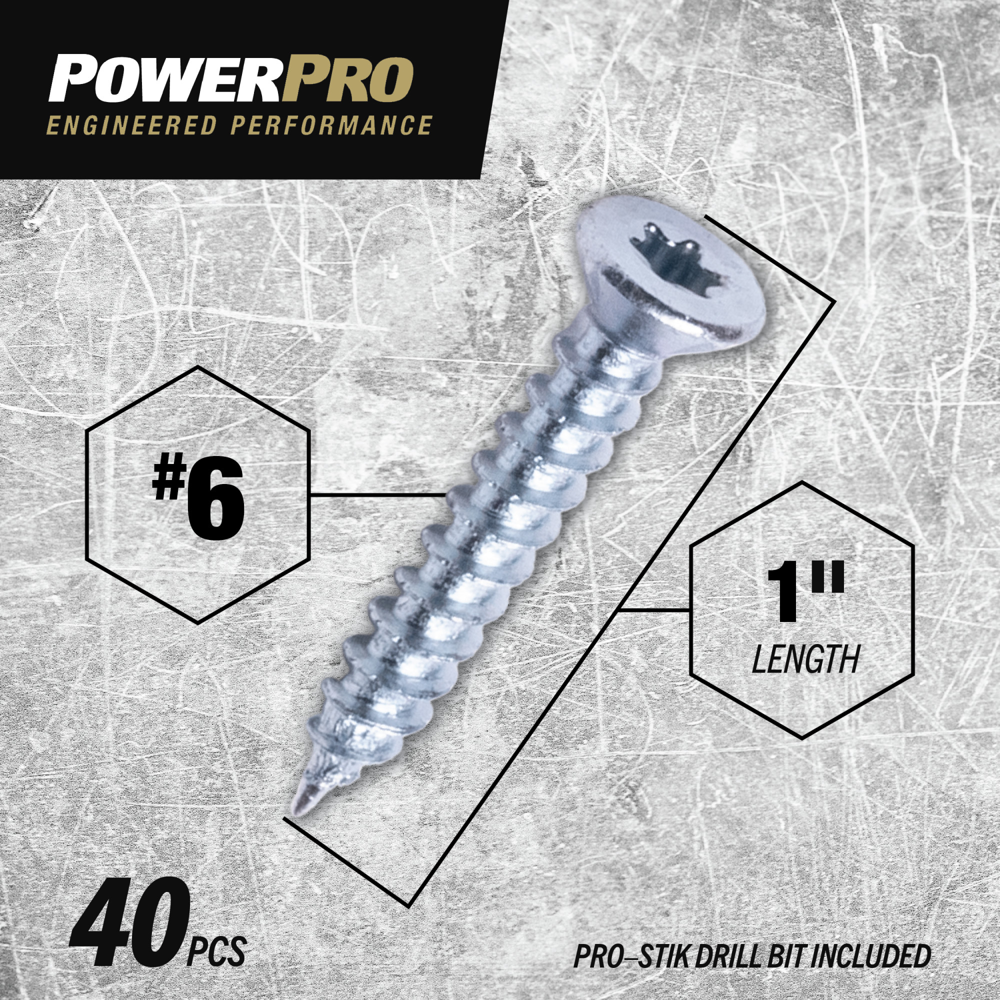Power Pro ONE Flat Interior Zinc Multi-Material Screws (#6 x 1 in.) - 40pc