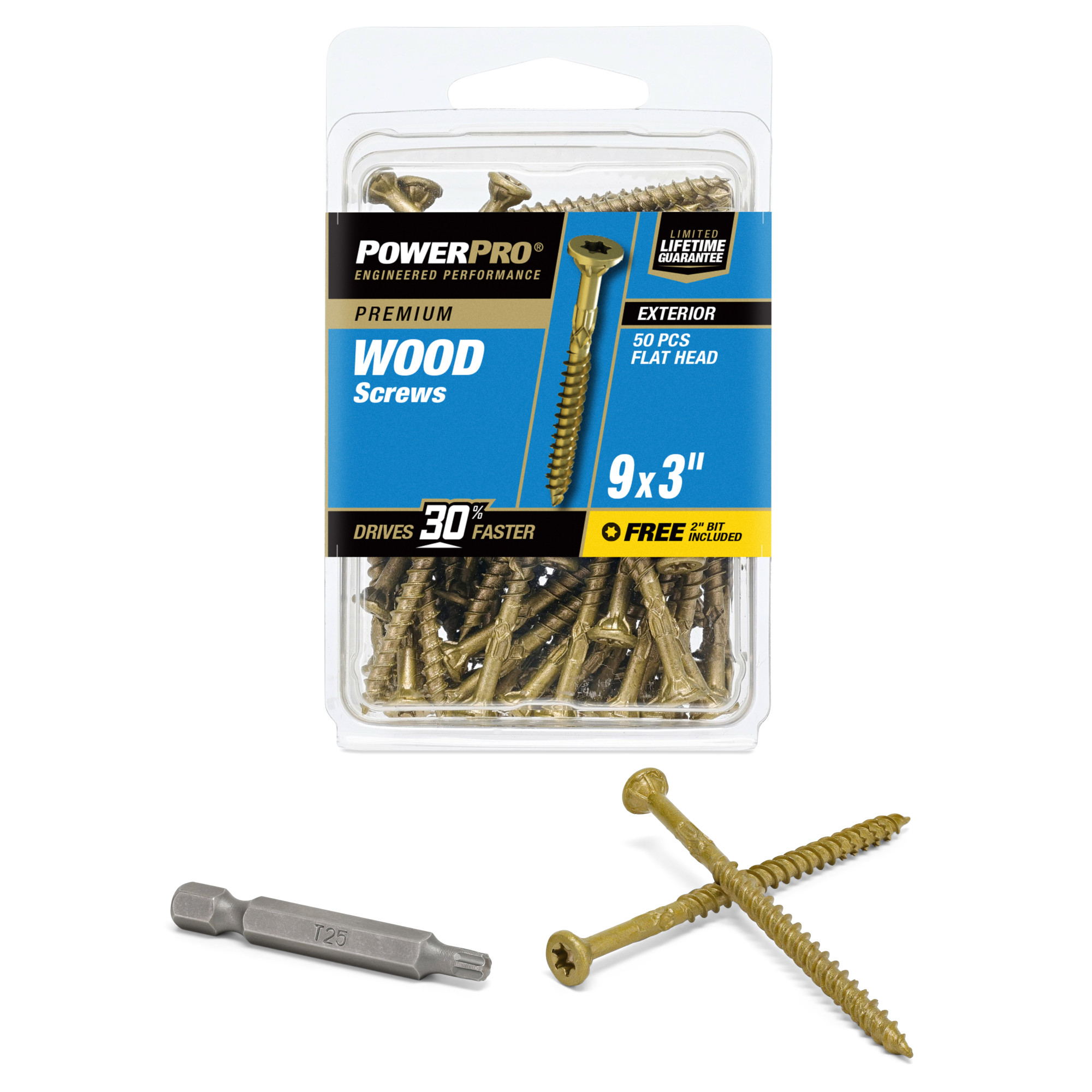 Power Pro Premium Exterior Wood Screws (#9 x 3 in.) - 50 pc