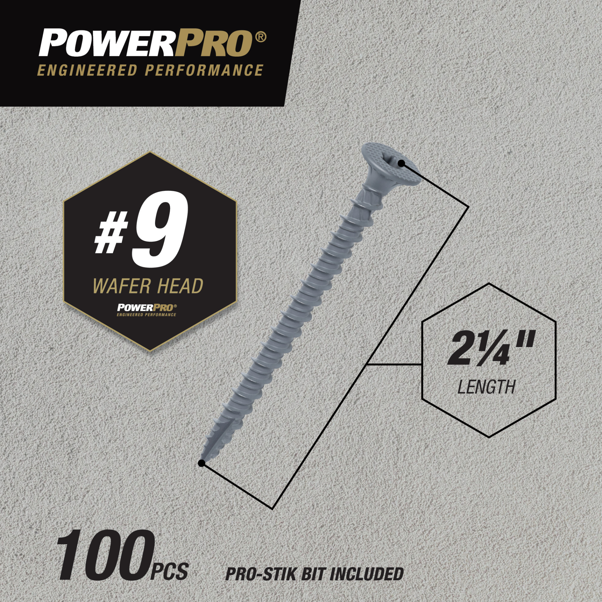 Power Pro Gray Wafer-Head Cement Board Screws (#9 x 2-1/4 in.) - 100 pc