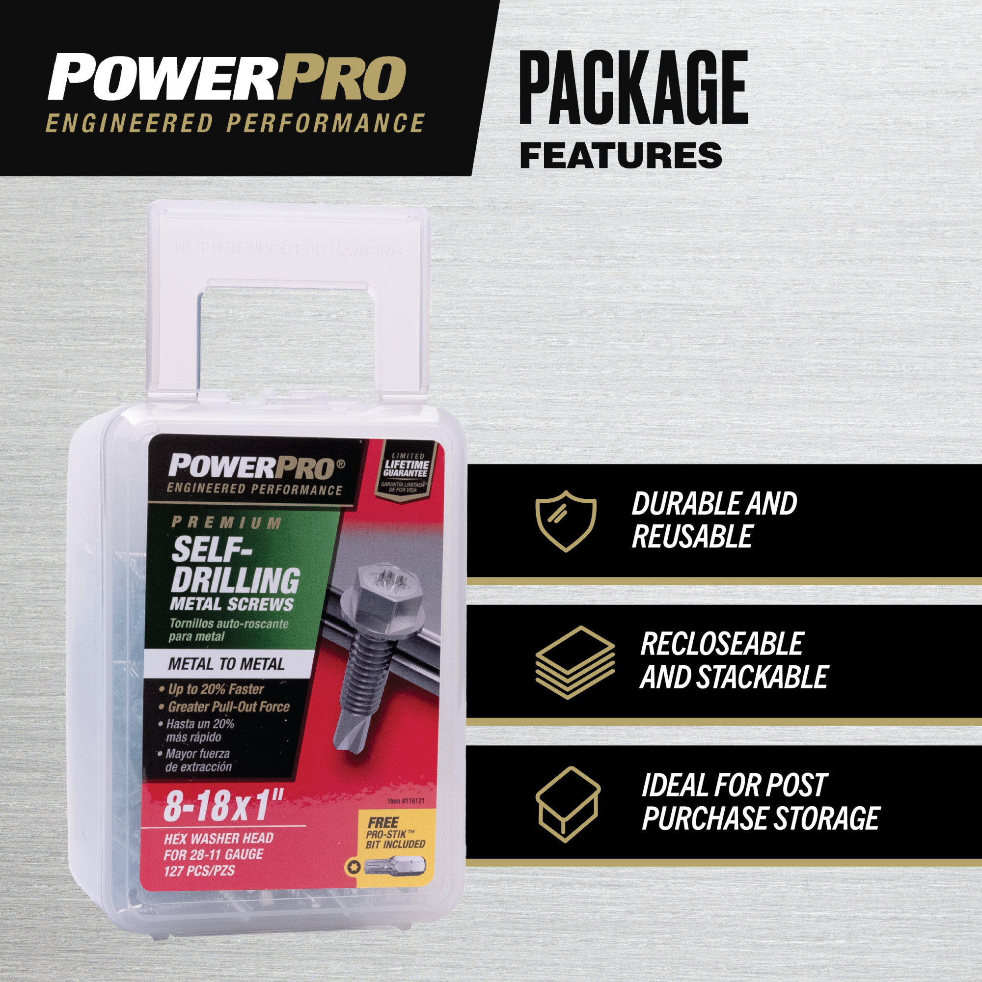 Power Pro Premium Hex Zinc Sheet Metal Self-Drilling Screws (#8-32 x 1 in.) - 127pc