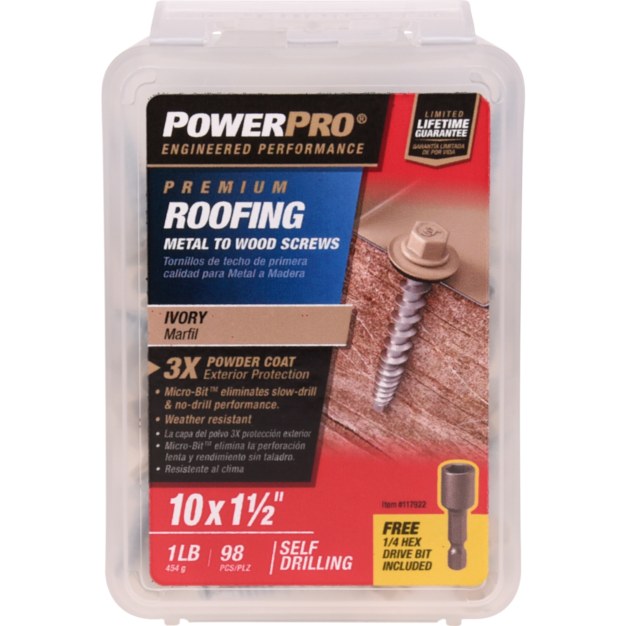 Power Pro Ivory Self Drilling Metal-to-Wood Roofing Screws (#10 x 1-1/2 in.)-98 pc