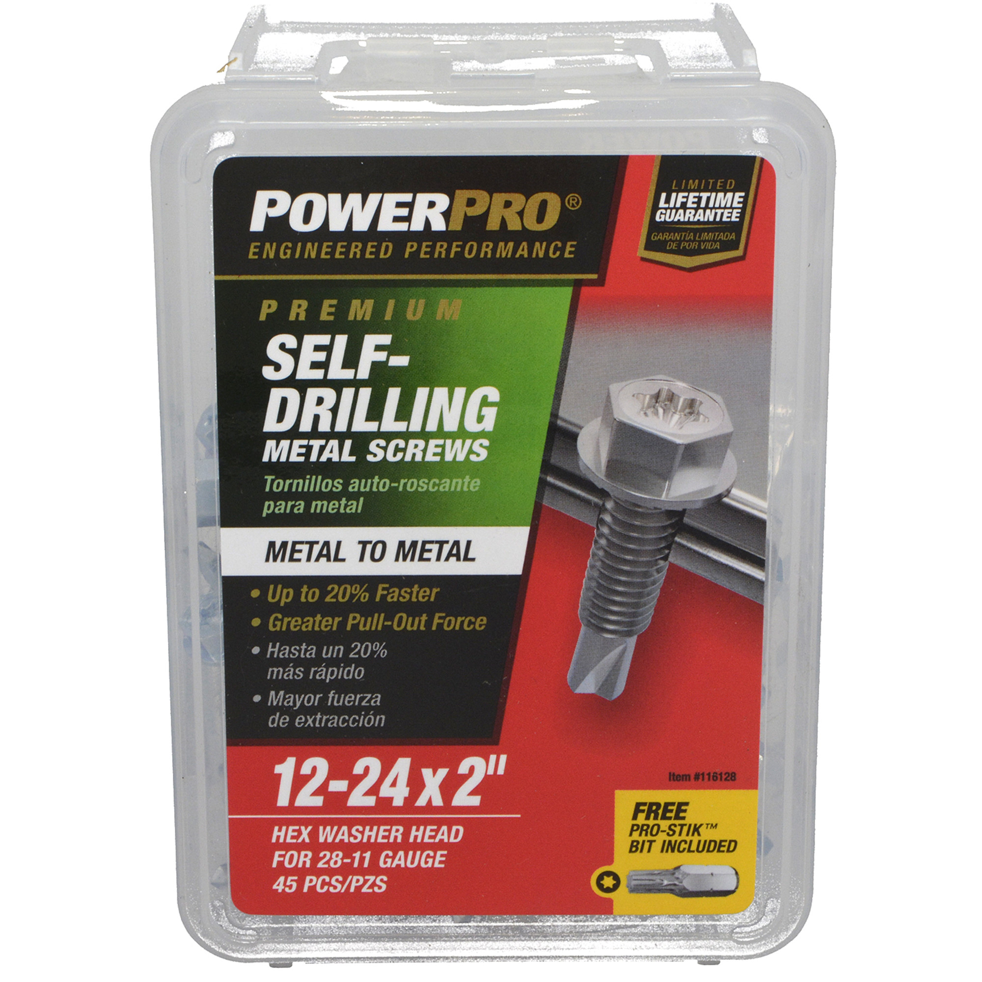 Power Pro Premium Hex Zinc Sheet Metal Self-Drilling Screws (#12-24 x 2 in.) - 45pc