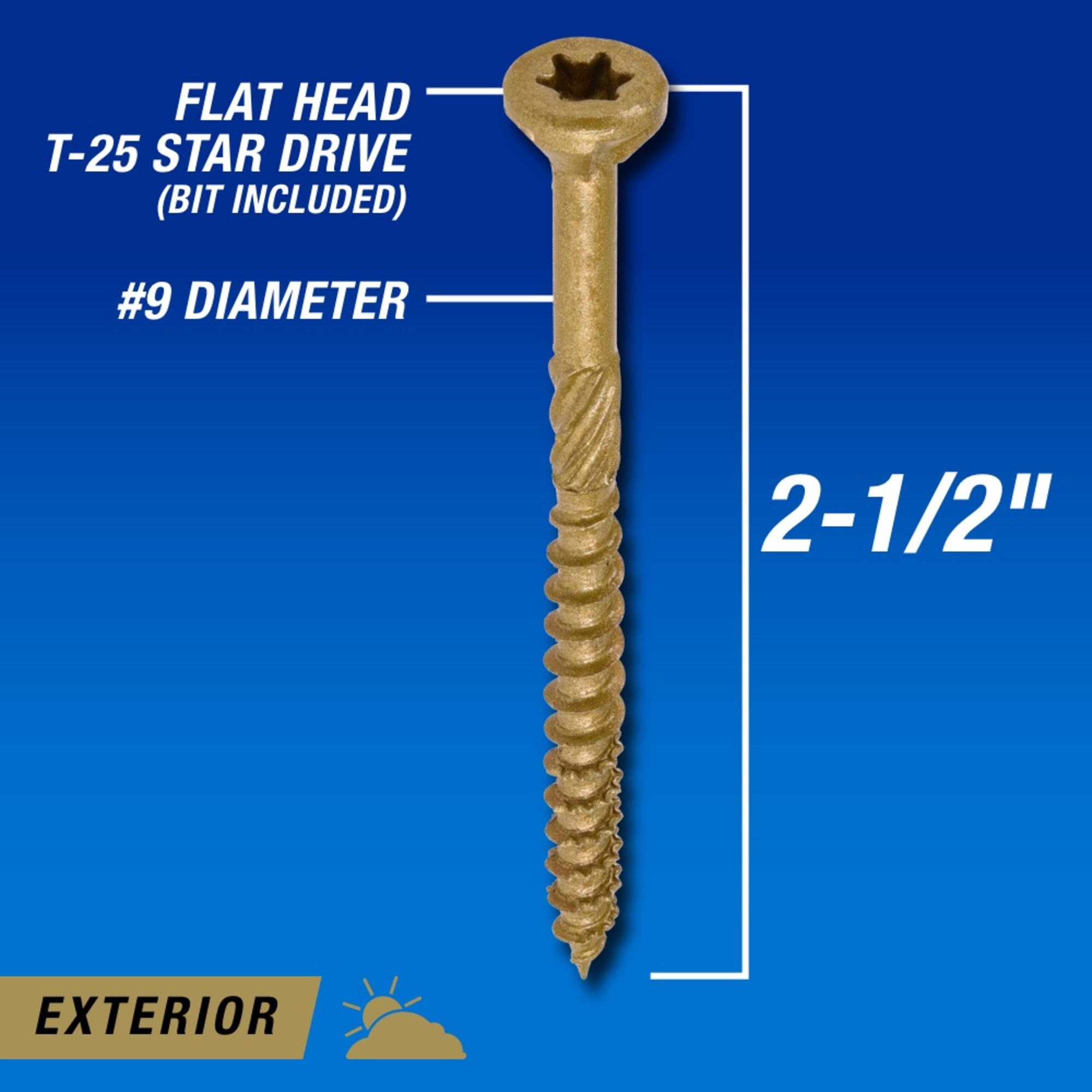Power Pro Premium Bronze Exterior Wood Screws (#9 x 2-1/2 in.) - 2500 pc