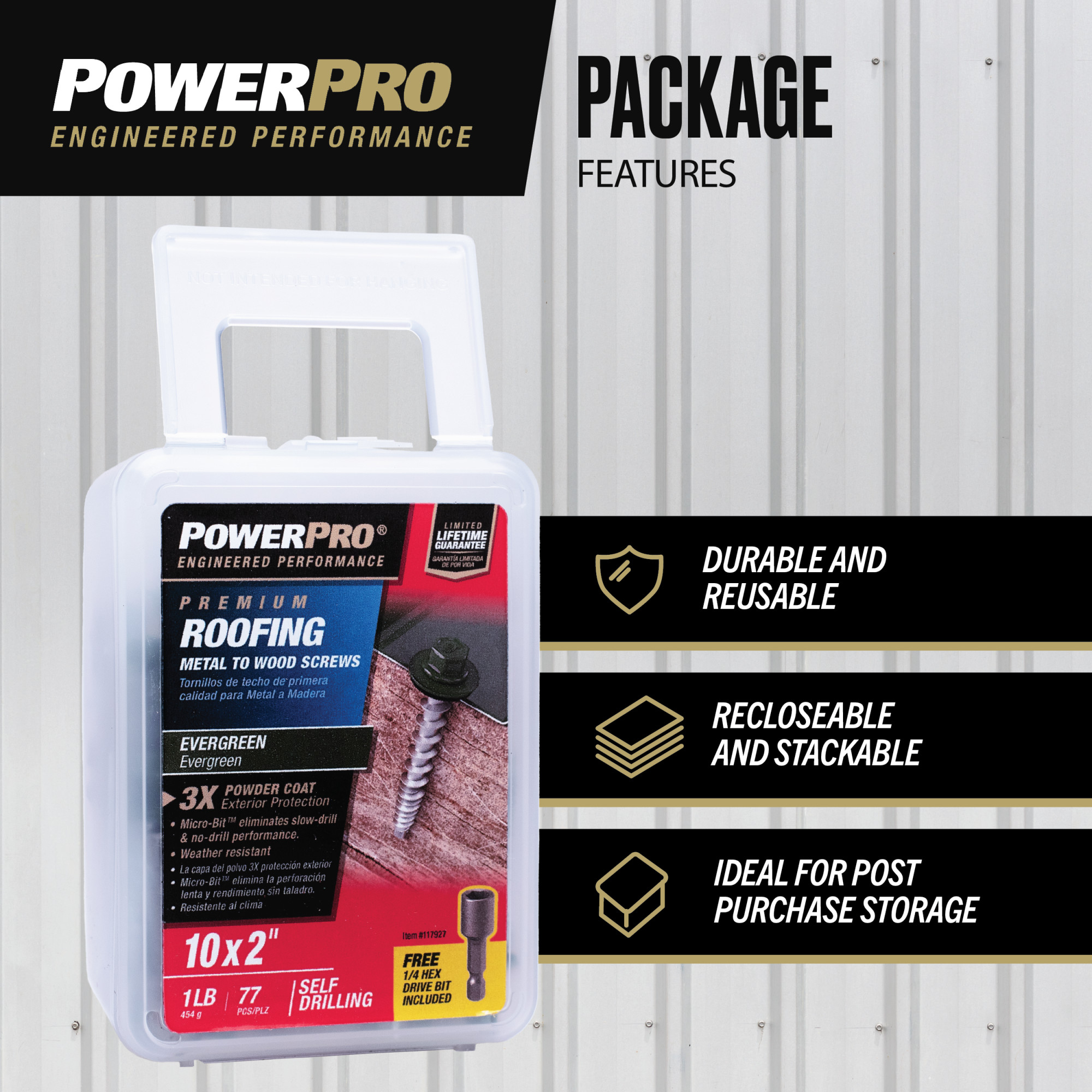 Power Pro Green Self Drilling Metal-to-Wood Roofing Screws (#10 x 2 in.) - 77 pc