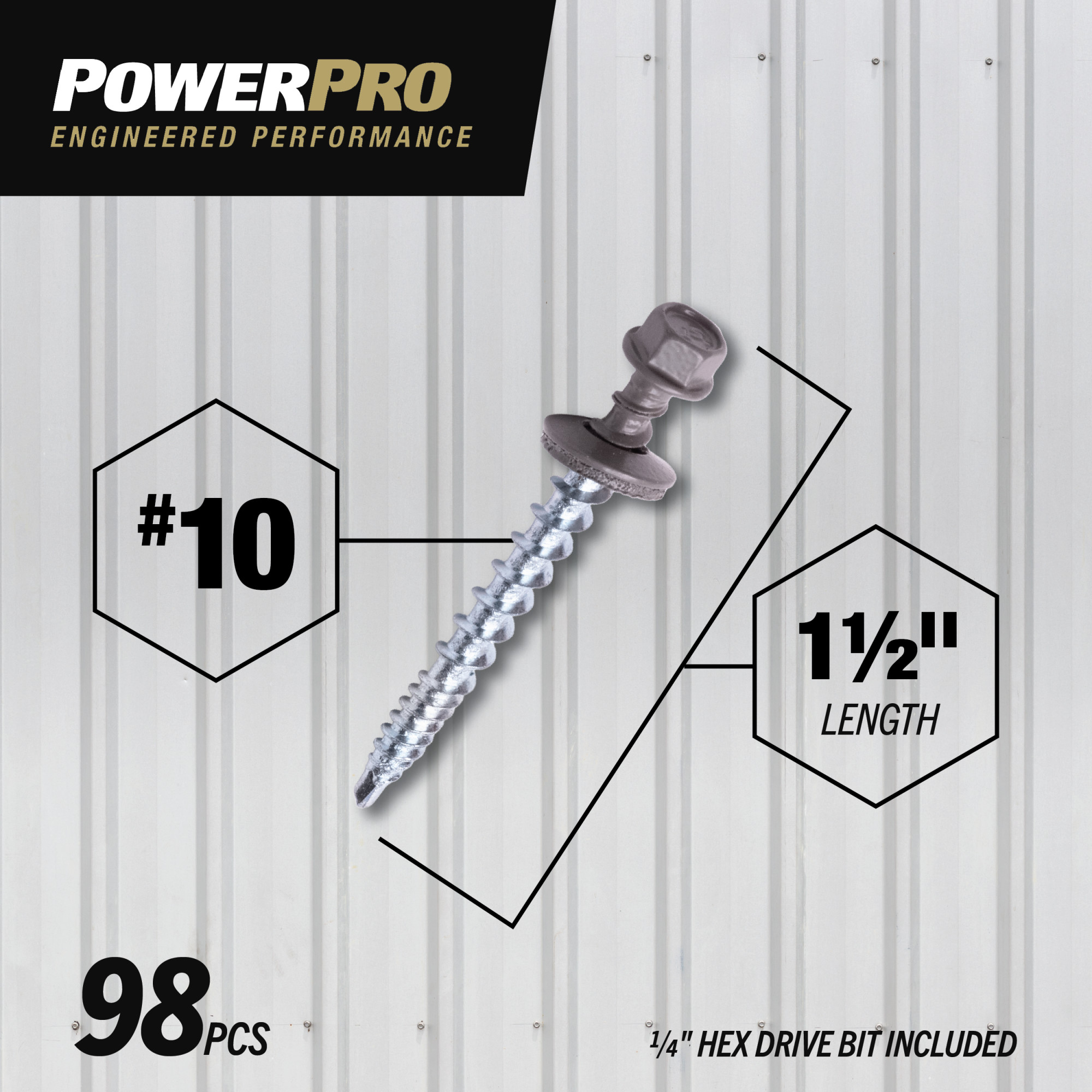 Power Pro Gray Self Drilling Metal-to-Wood Roofing Screws (#10 x 1-1/2 in.)-98 pc