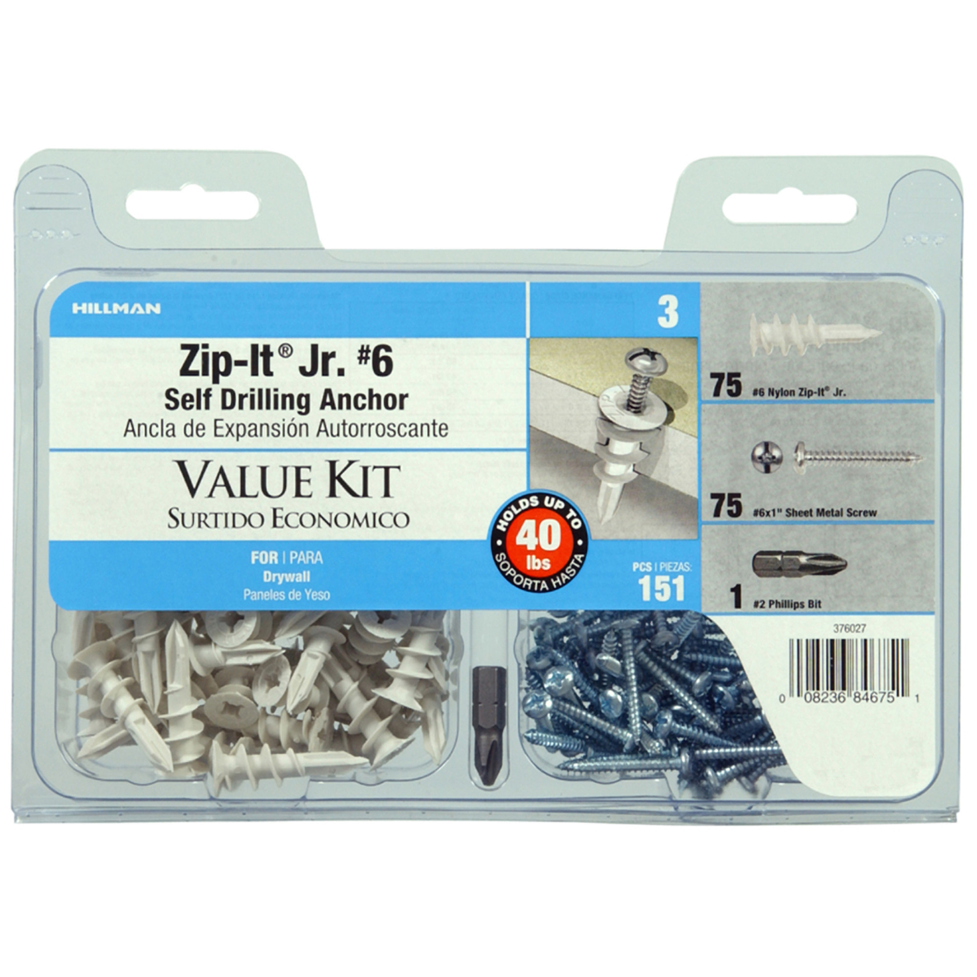 Hillman Nylon Self Drilling Drywall Anchor Kit w/Screws (#6) - 151 pc