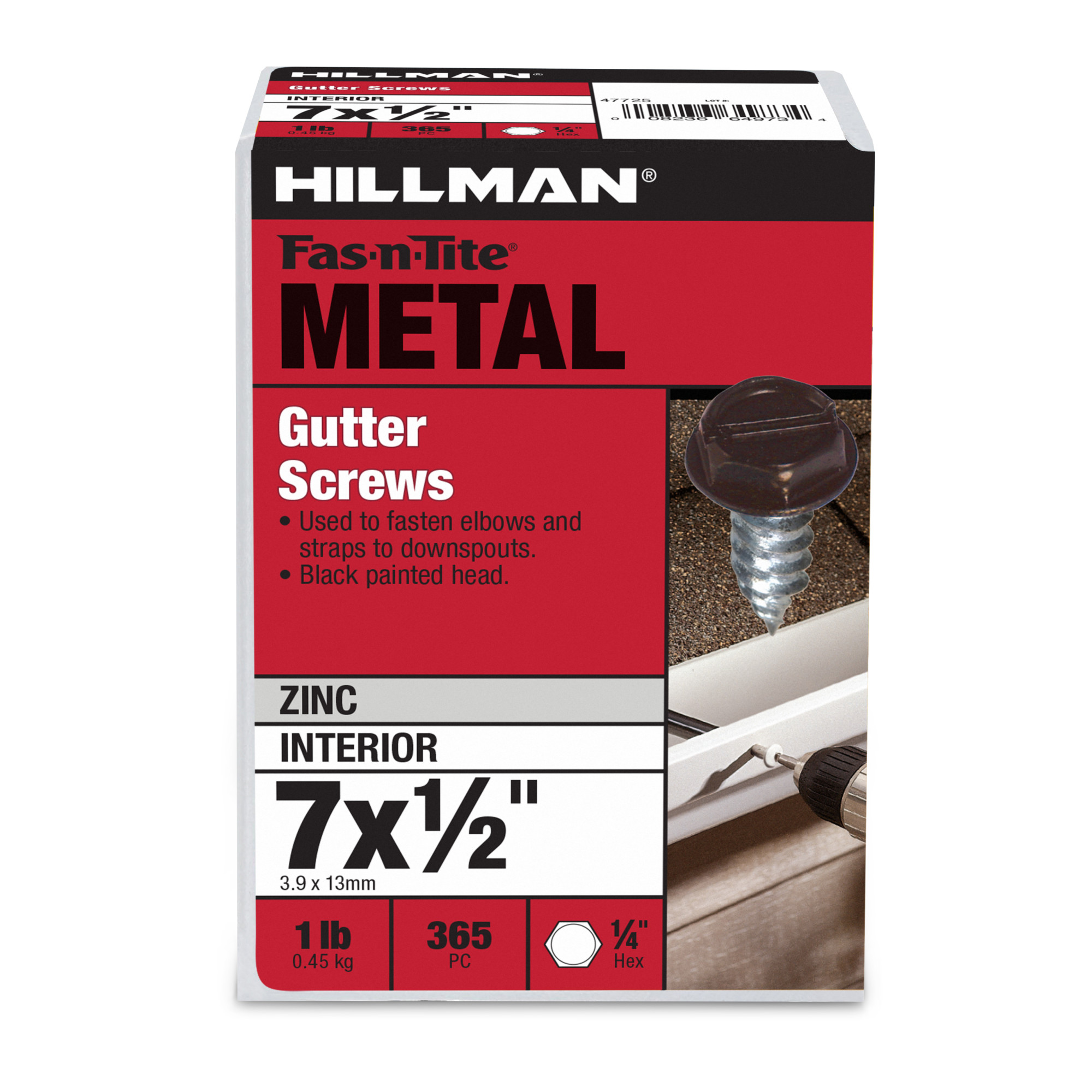 Hillman Black Slotted Hex Painted-Head Gutter Assembly Screws (#7 x 1/2 in.) - 1lb Box