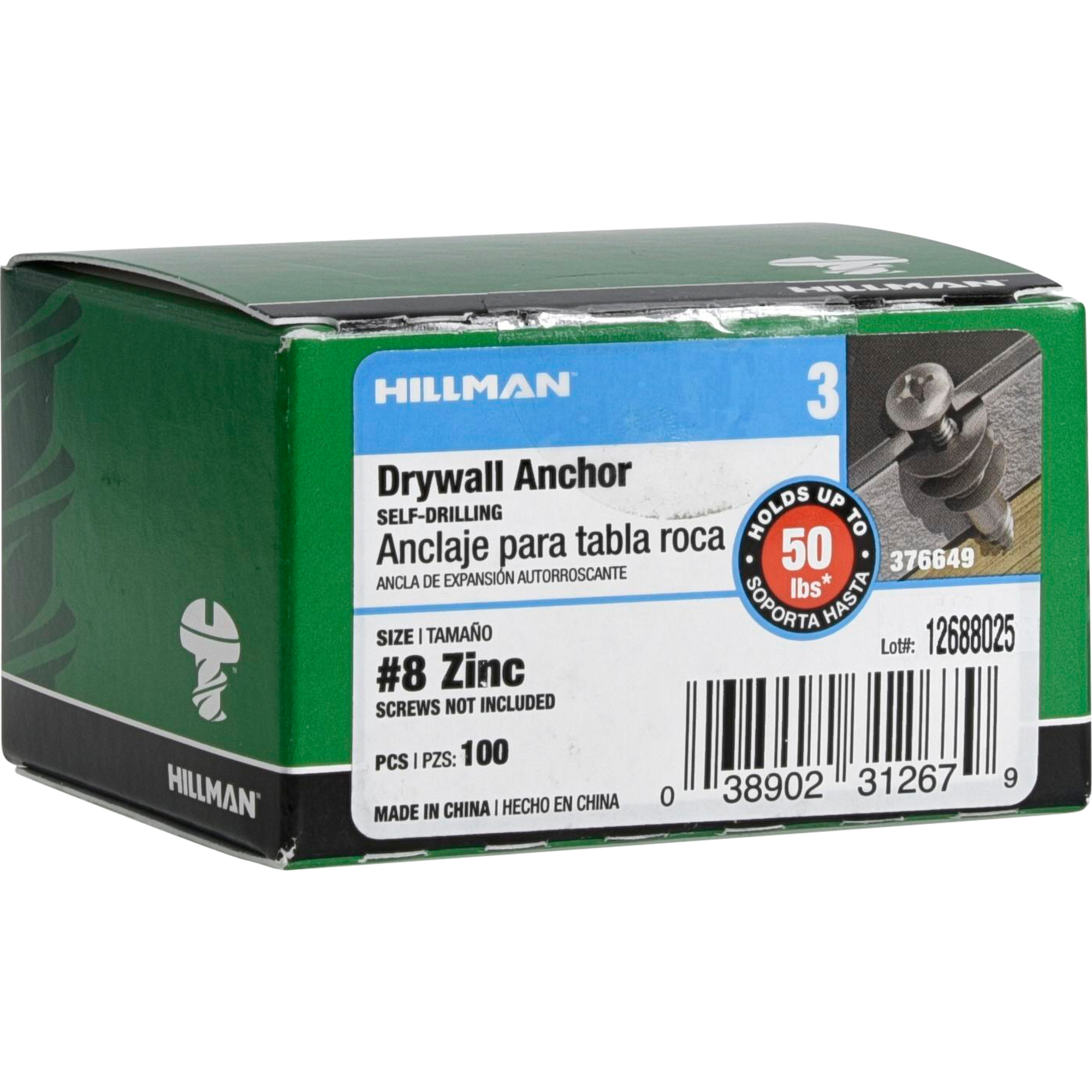 Hillman Zinc Self Drilling Drywall Anchor (#8) - 100 pc