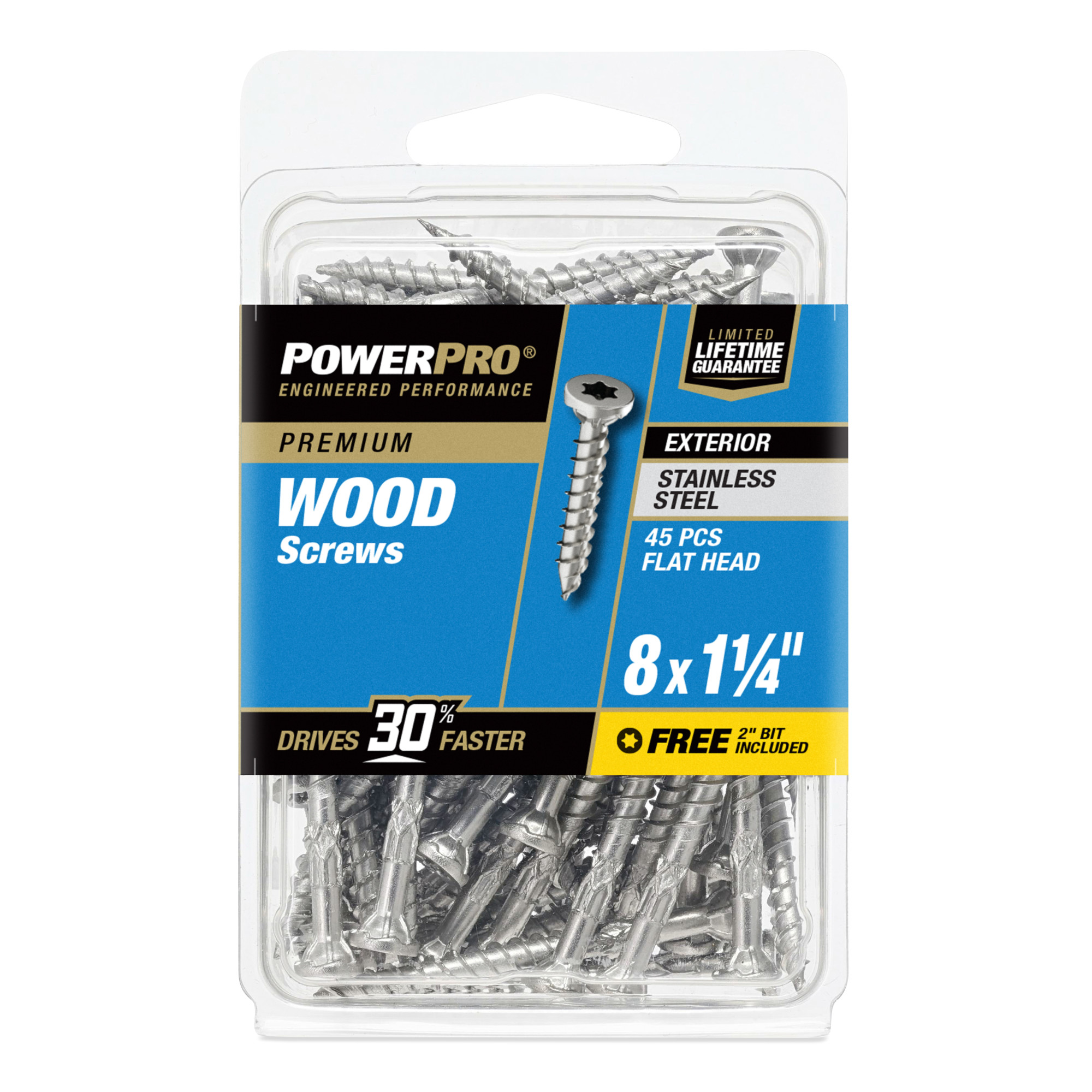 Power Pro Premium 305 Stainless Steel Wood Screws (#8 x 1-1/4 in.) - 45 pc