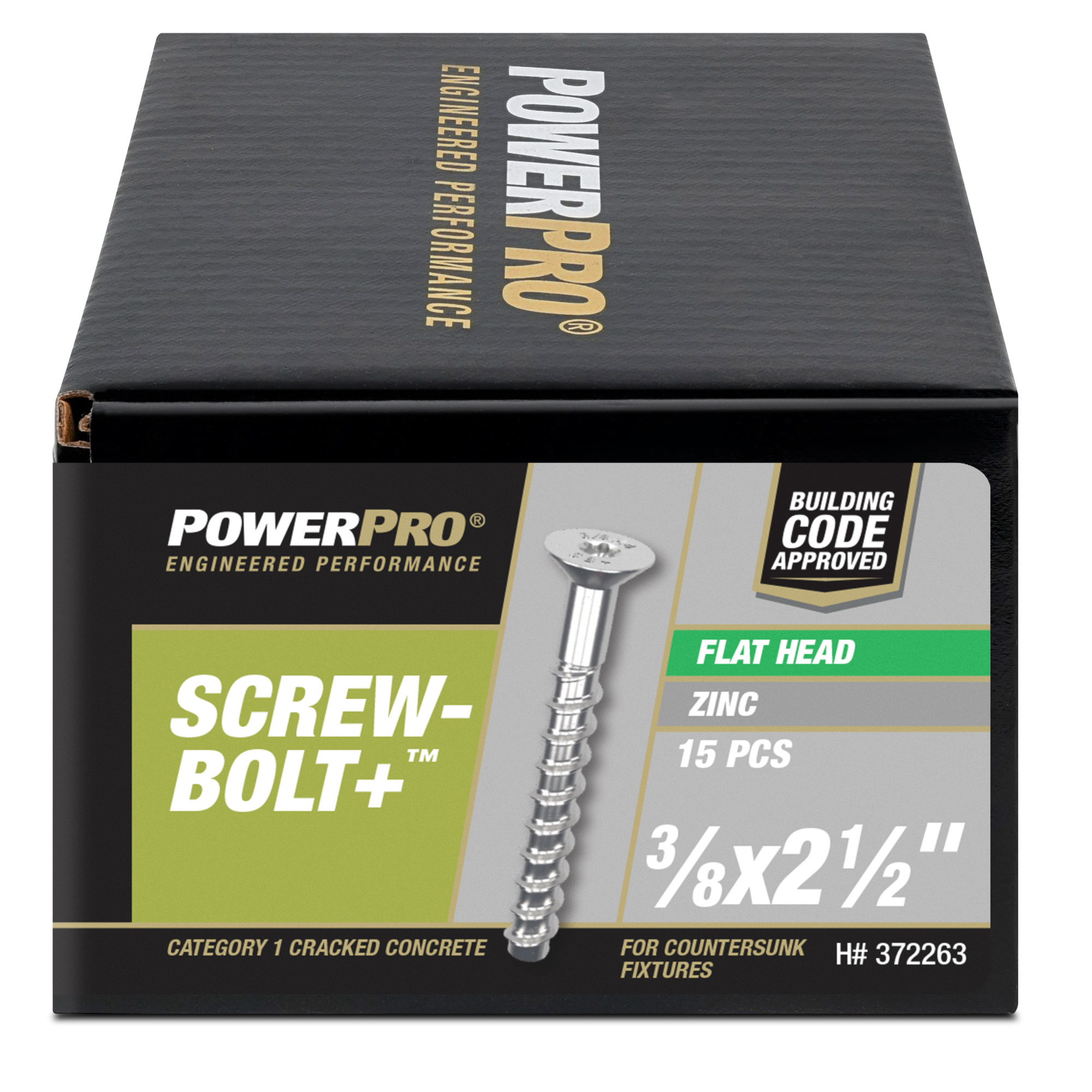 Power Pro Zinc Flat Head Screw-Bolt+ Anchors (3/8 in. x 2-1/2 in.) - 15 pc