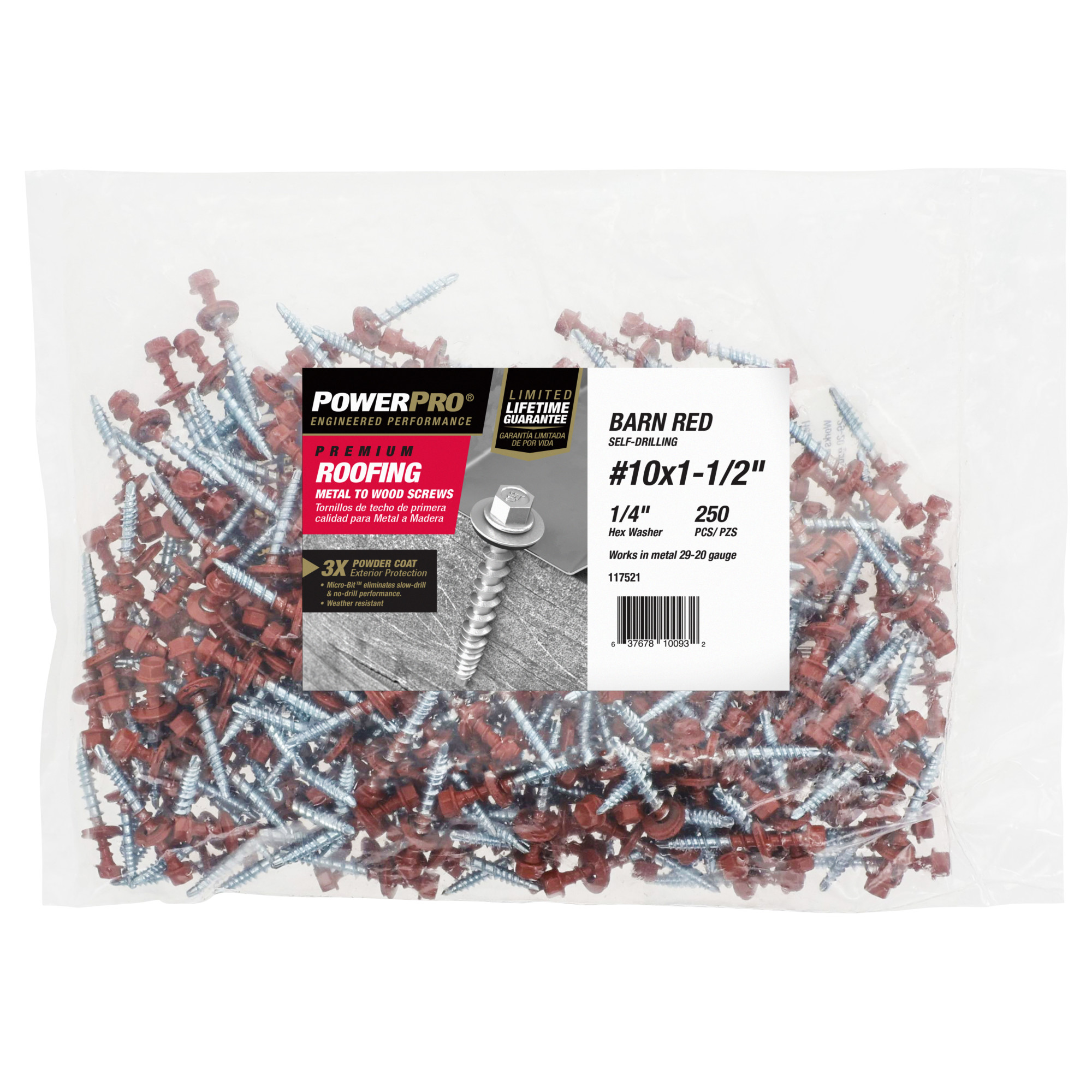 Power Pro Red Self Drilling Metal-to-Wood Roofing Screws (#10 x 1-1/2 in.)-250 pc