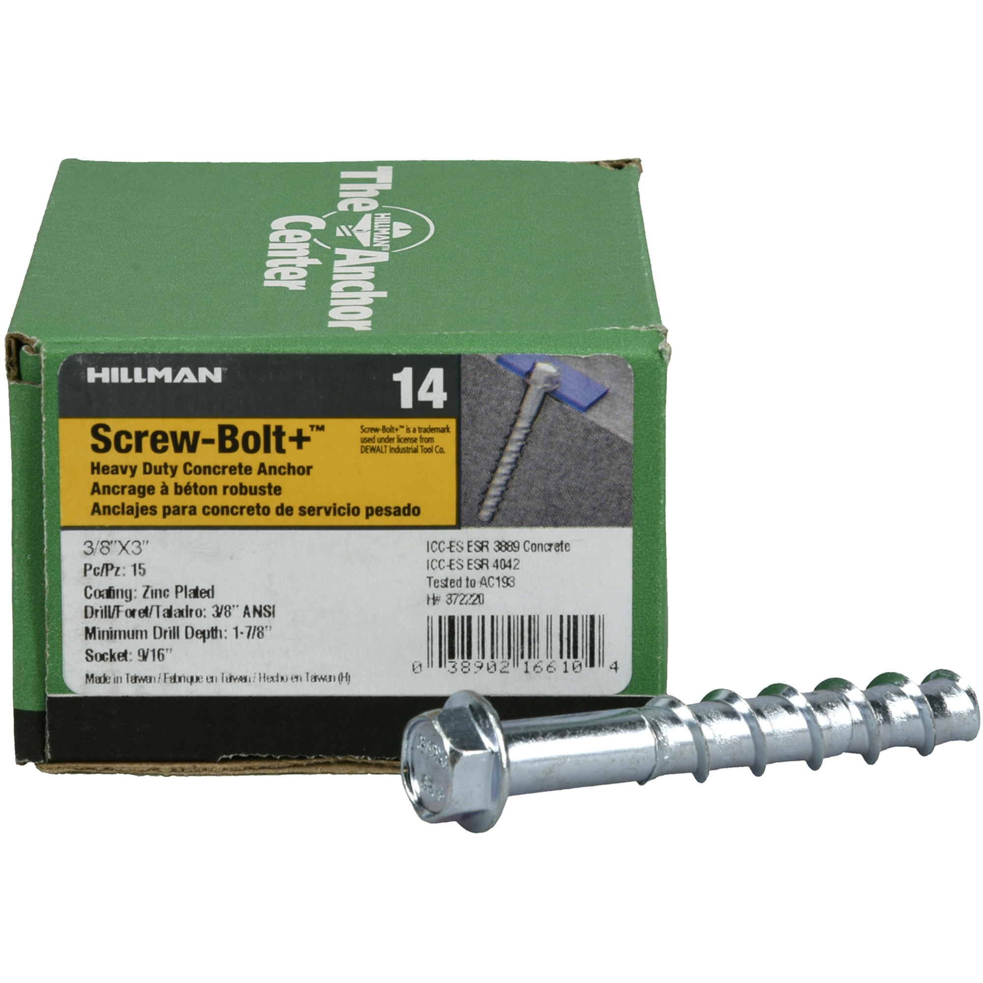 Hillman Screw-Bolt+ Anchor (3/8 in. x 3 in.) - 15 pc