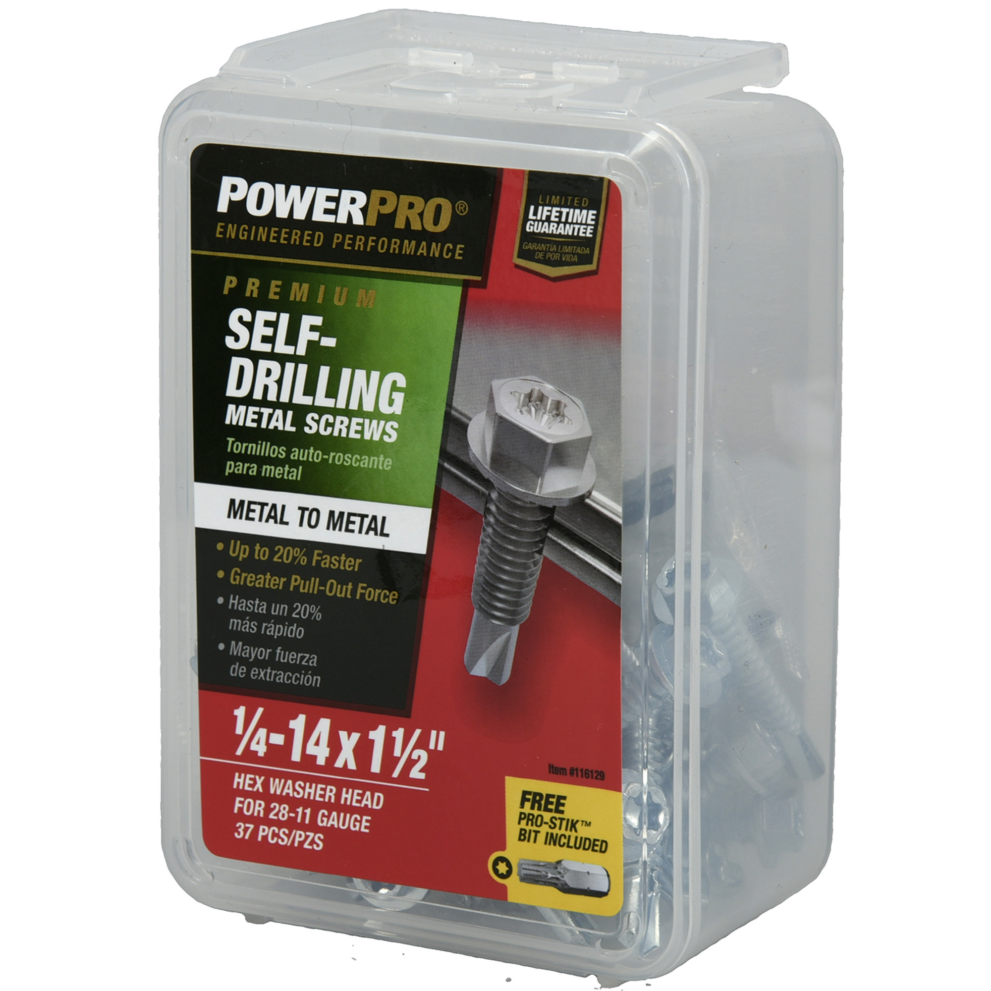 Power Pro Premium Hex Zinc Self-Drilling Screws (1/4 in.-14 x 1-1/2 in.) - 37 pc
