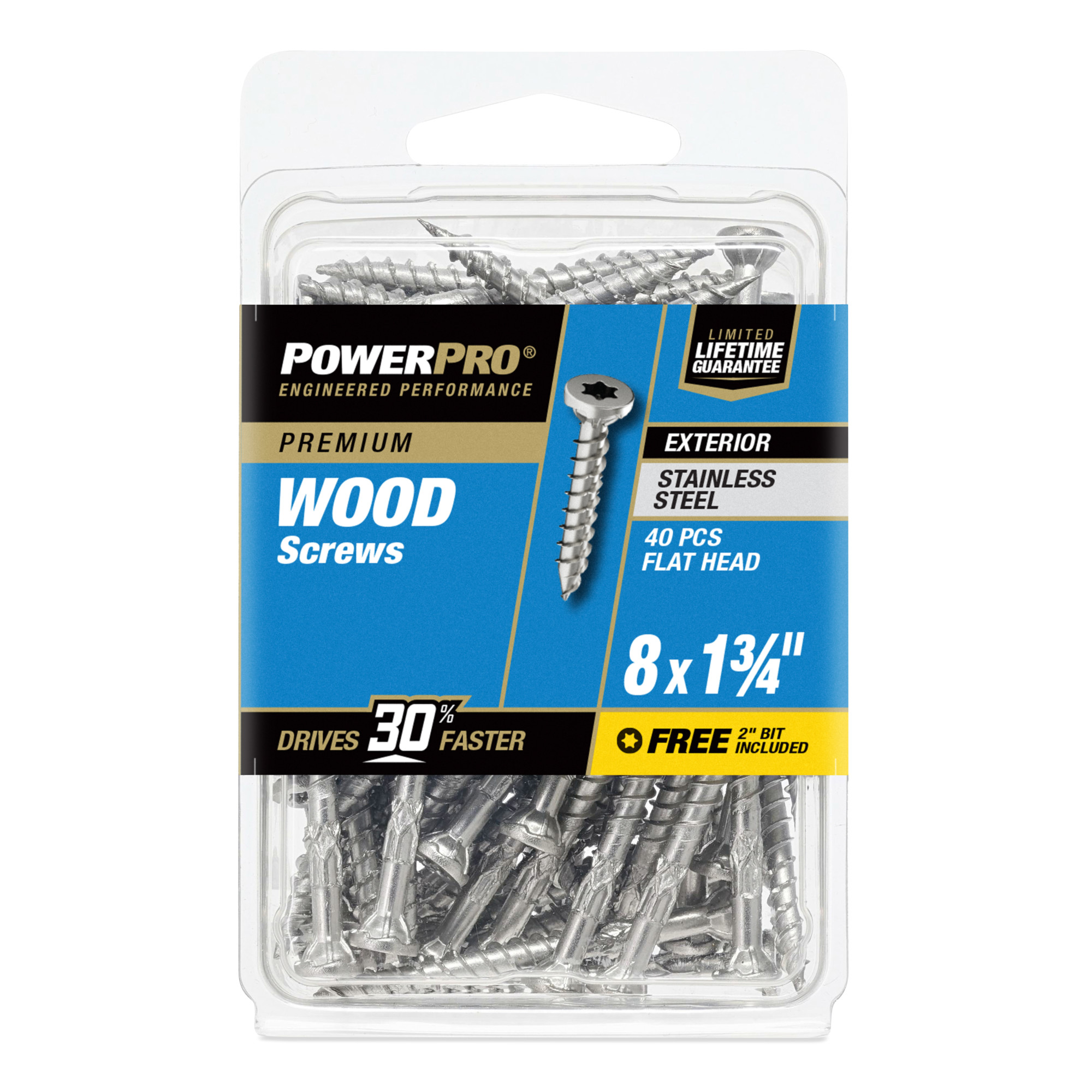Power Pro Premium 305 Stainless Steel Wood Screws (#8 x 1-3/4 in.) - 40 pc