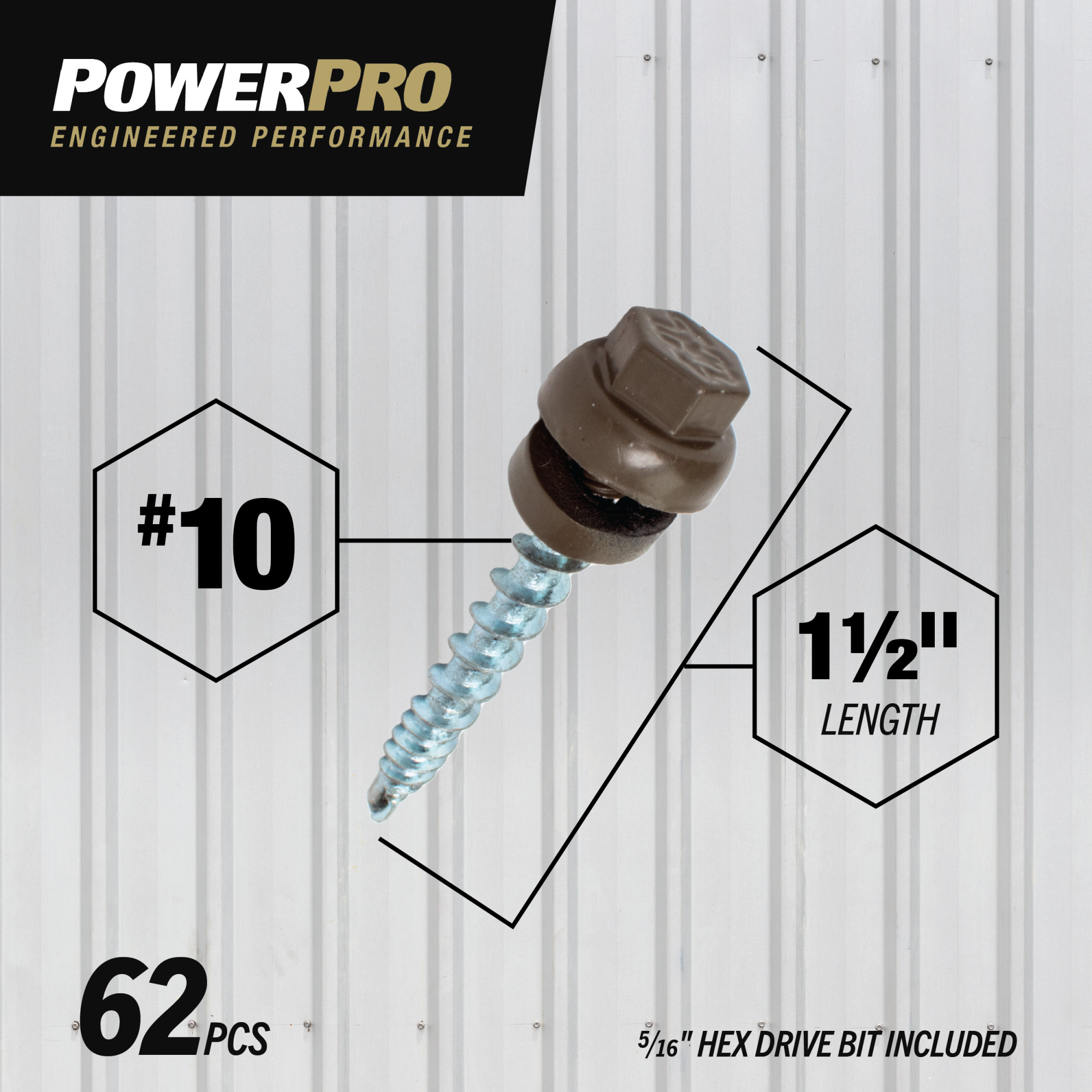 Power Pro Bronze Self Drilling Roofing Screws (#10 x 1-1/2 in.) - 62 pc