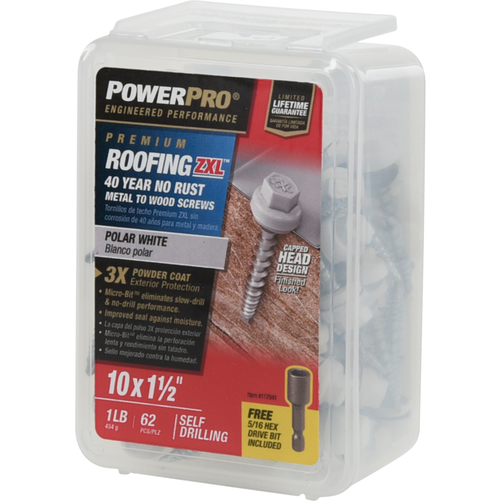 Power Pro White Self Drilling Metal-to-Wood Roofing Screws (#10 x 1-1/2 in.)-62 pc