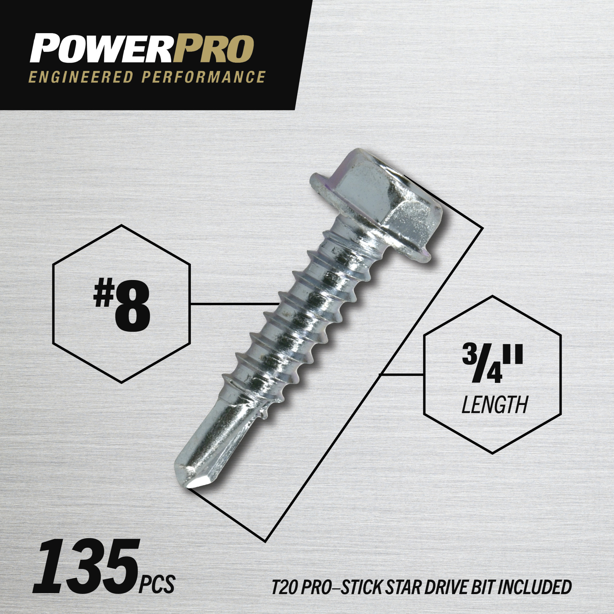Power Pro Premium Hex Zinc Sheet Metal Self-Drilling Screws (#8-32 x 3/4 in.)-135pc