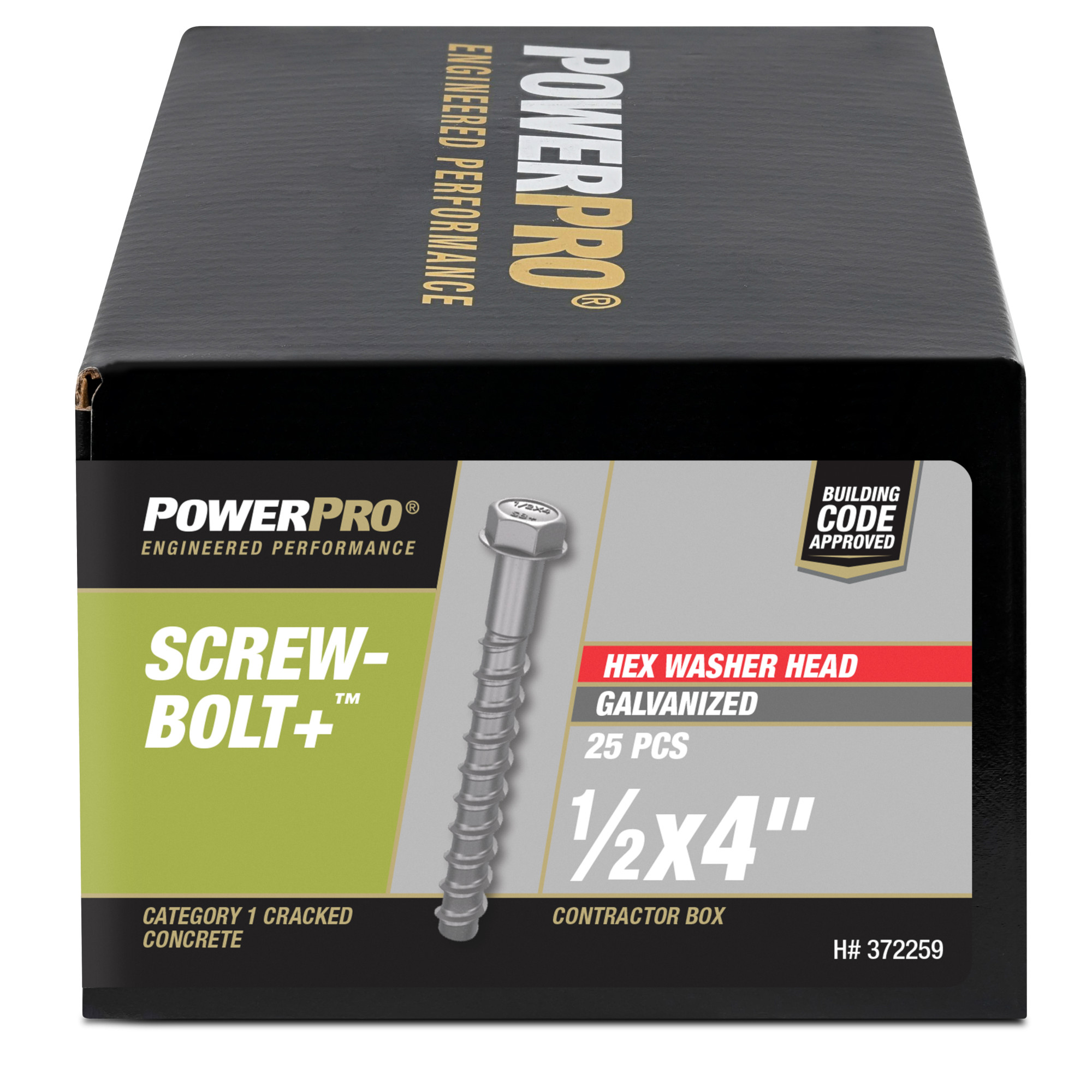 Power Pro Galvanized Hex Washer Head Screw-Bolt+ Anchors (1/2 in. x 4 in.) - 25 pc