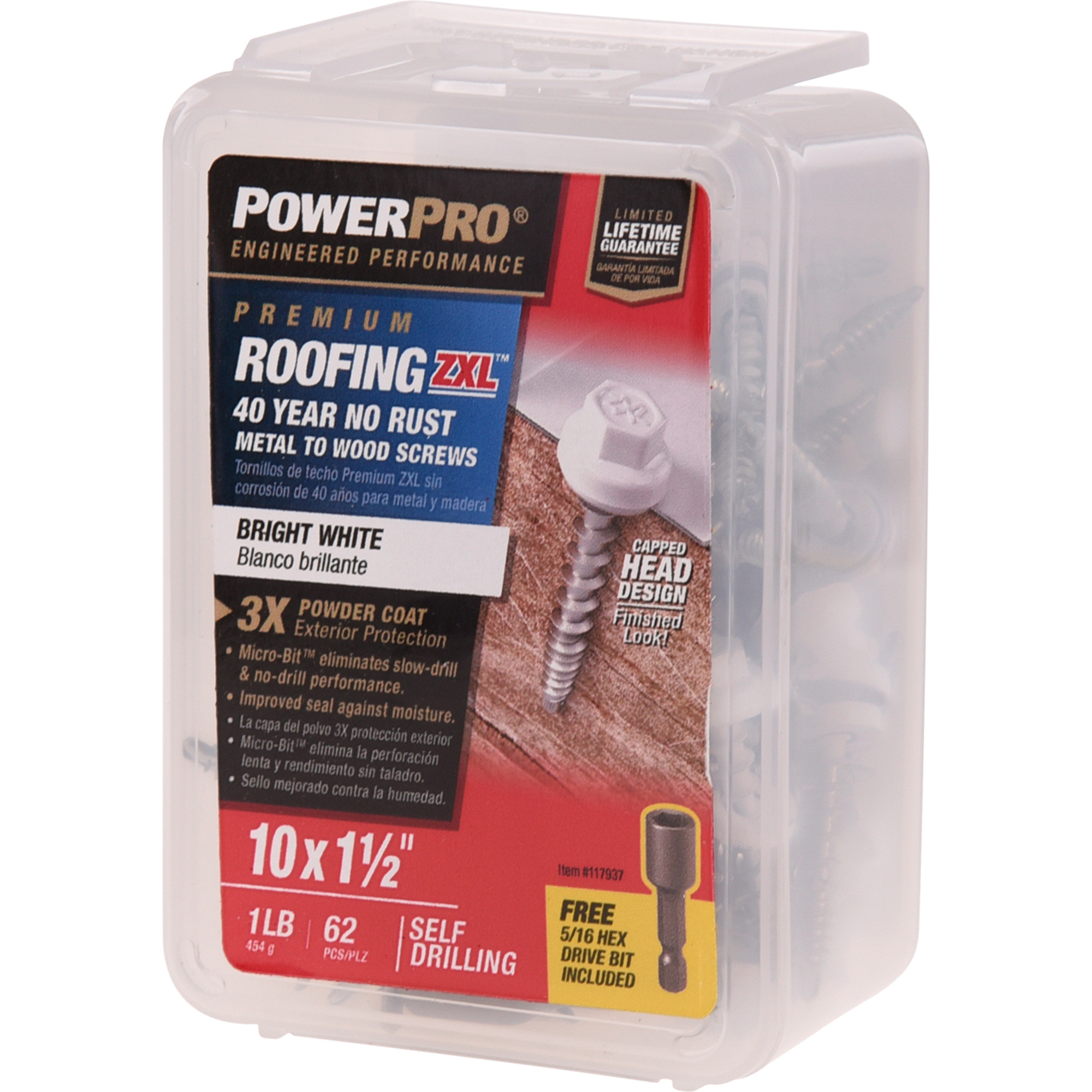 Power Pro White Self Drilling Metal-to-Wood Roofing Screws (#10 x 1-1/2 in.)-62 pc