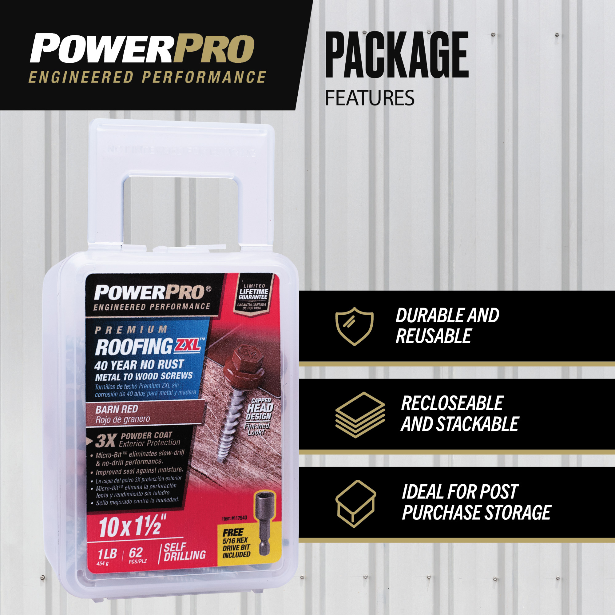 Power Pro Red Self Drilling Metal-to-Wood Roofing Screws (#10 x 1-1/2 in.) - 62 pc