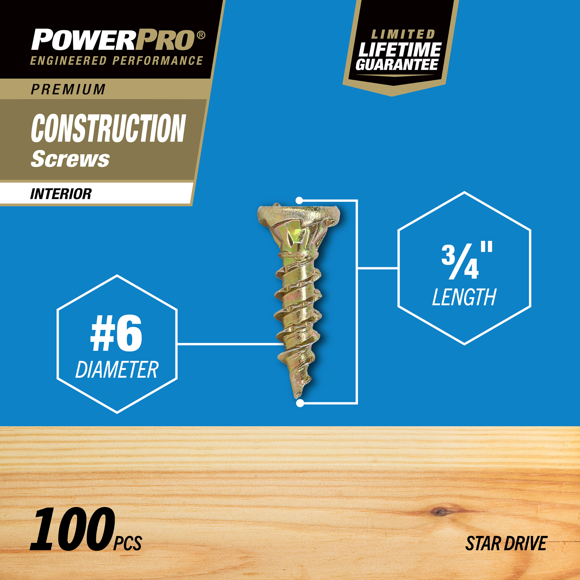 Power Pro Premium Interior Construction Screws (#6 x 3/4 in.) - 100 pc