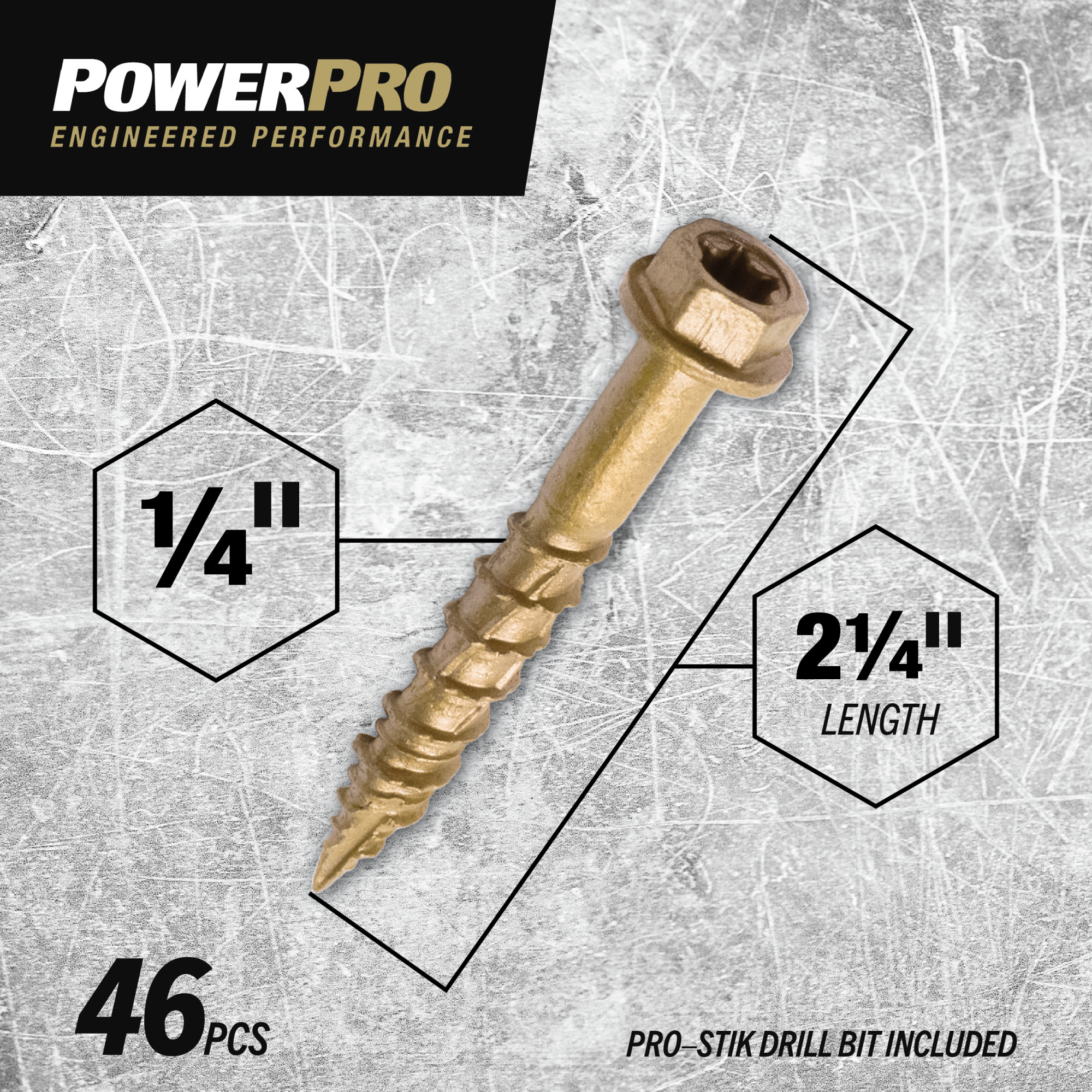 Power Pro ONE Hex Exterior Bronze Multi-Material Screws (1/4 in. x 2-1/4 in.) - 46 pc