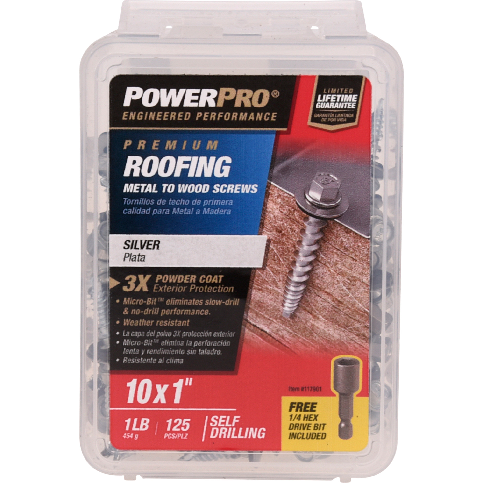 Power Pro Silver Self Drilling Metal-to-Wood Roofing Screws (#10 x 1 in.) - 125 pc