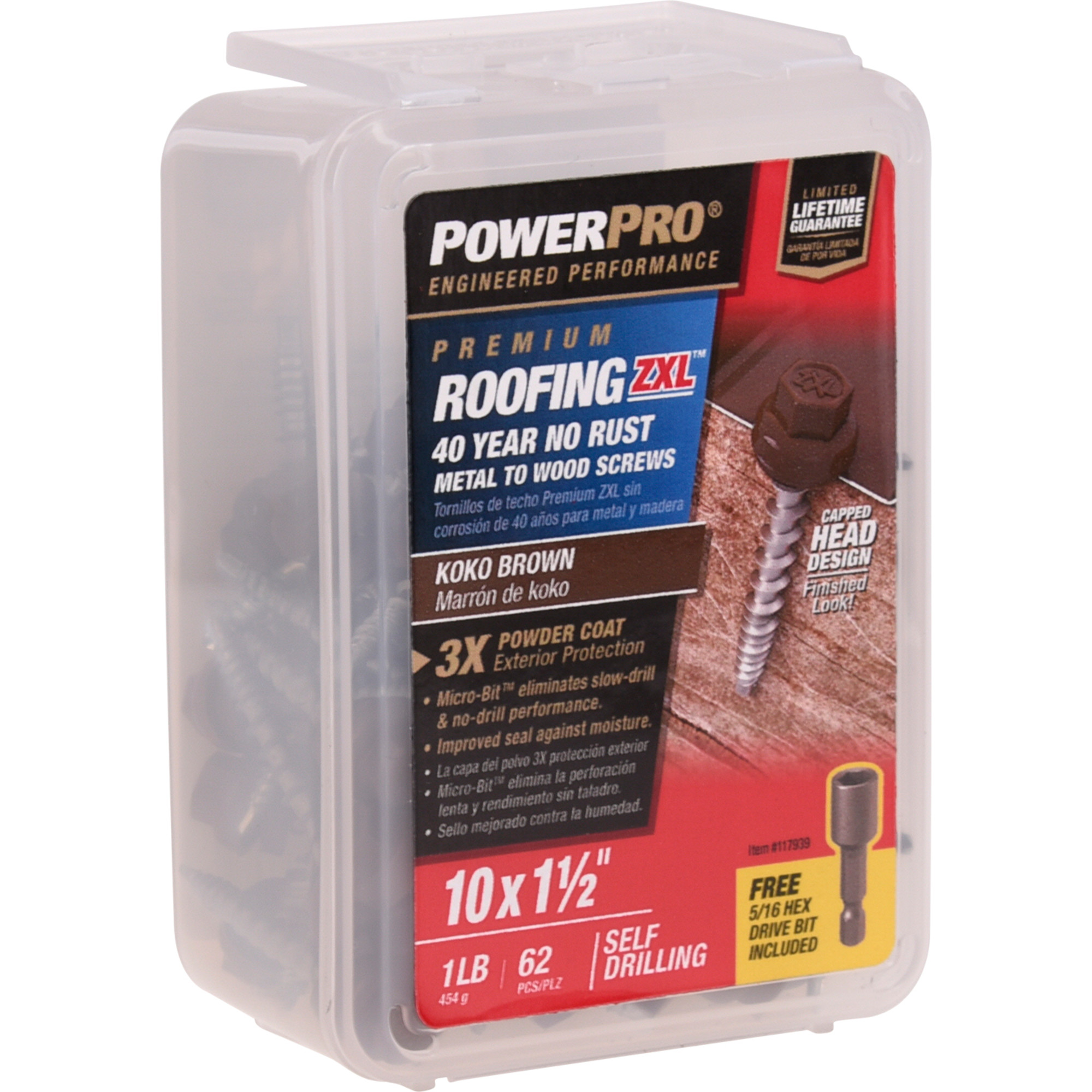 Power Pro Brown Self Drilling Metal-to-Wood Roofing Screws (#10 x 1-1/2 in.)-62 pc
