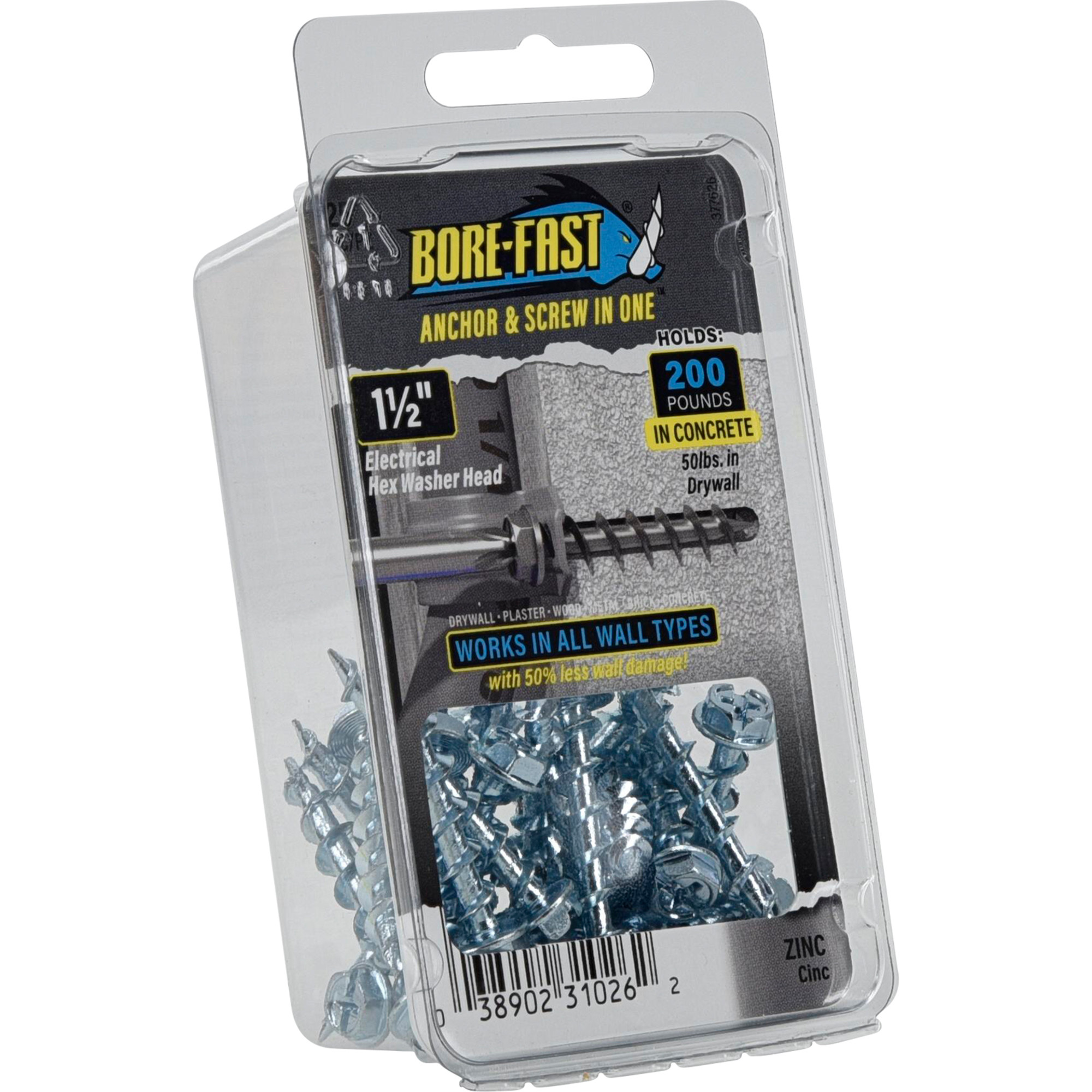 Hillman Borefast Zinc Phillips Hex Washer-Head Screw Anchor (1-1/2 in.) - 25 pc