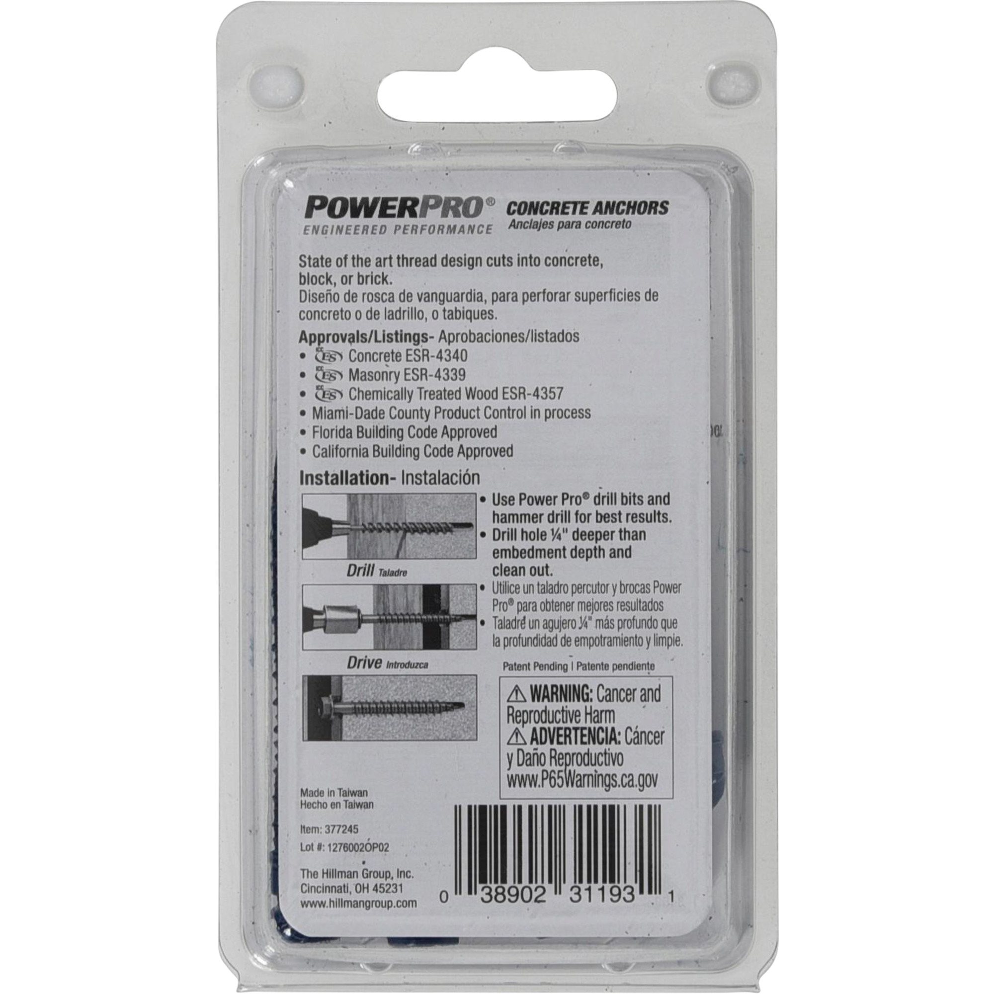 Power Pro Blue Hex Washer-Head Concrete Screw Anchor (1/4 in. x 2-1/4 in.) - 15 pc