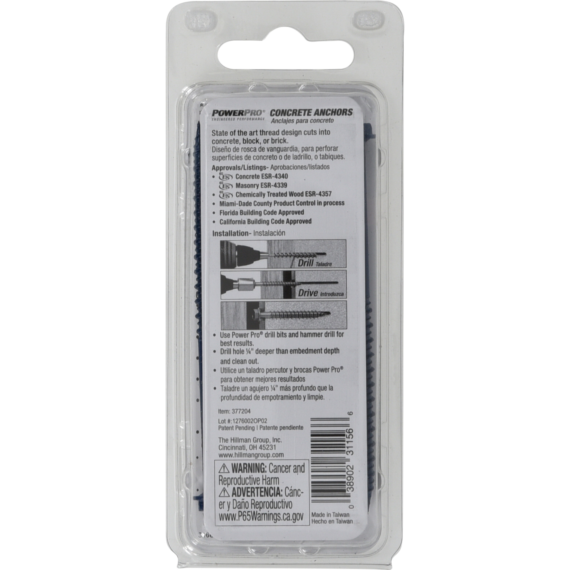 Power Pro Blue Hex Washer-Head Concrete Screw Anchor (3/16 in. x 3-1/4 in.) - 3 pc