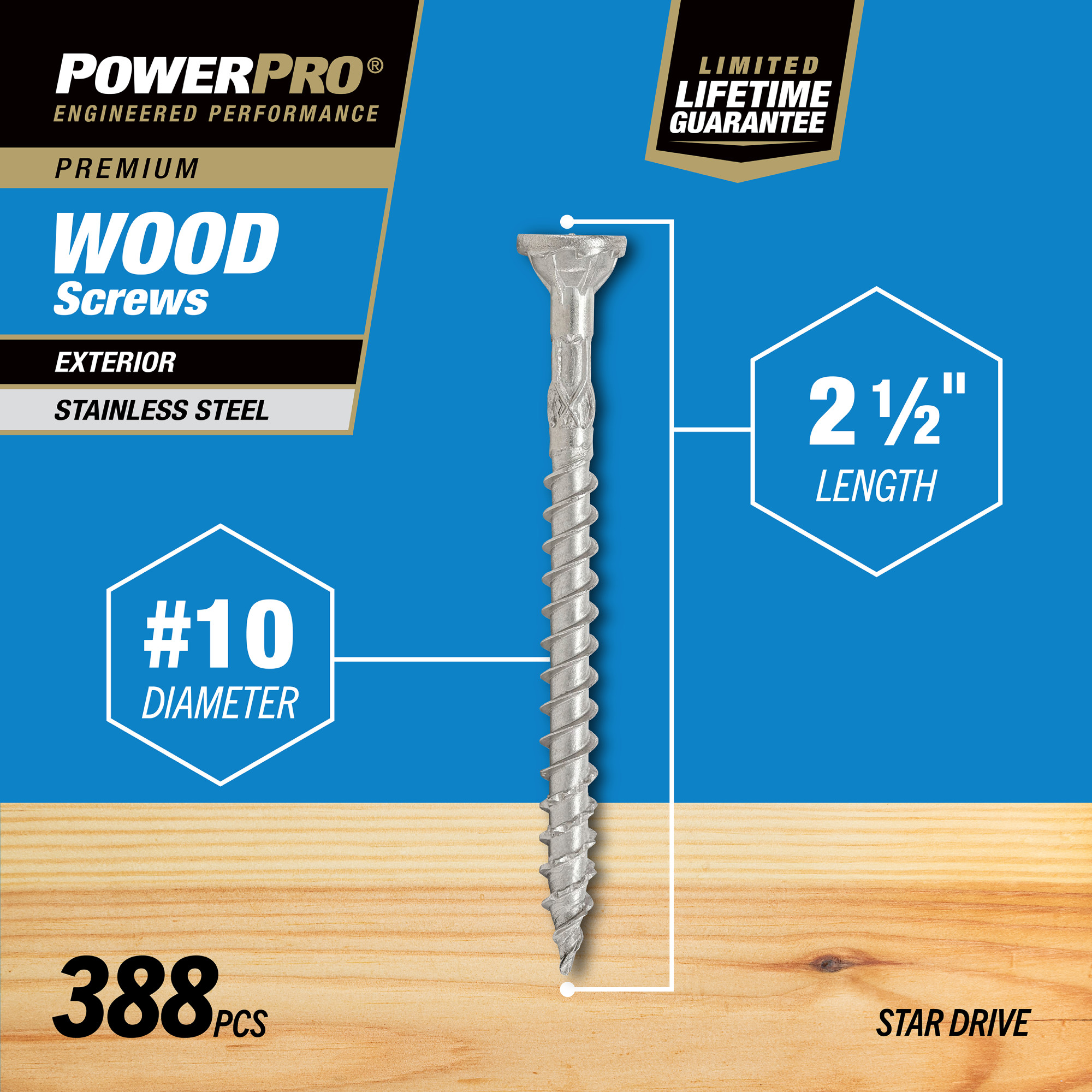 Power Pro Premium 305 Stainless Steel Wood Screws (#10 x 2-1/2 in.) - 388 pc