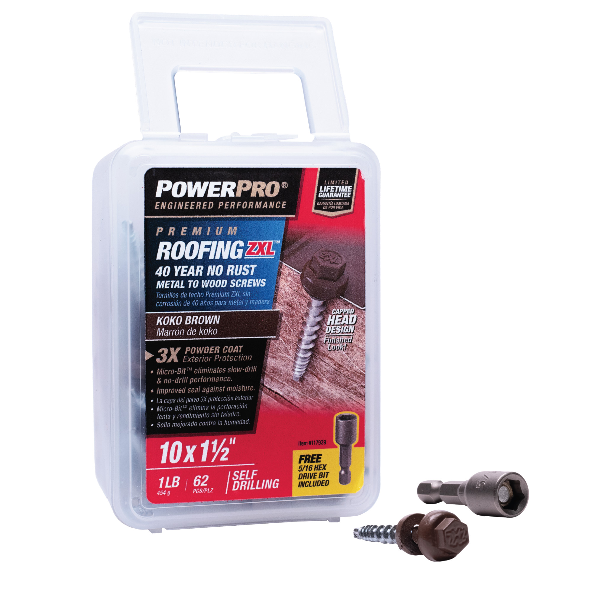 Power Pro Brown Self Drilling Metal-to-Wood Roofing Screws (#10 x 1-1/2 in.)-62 pc