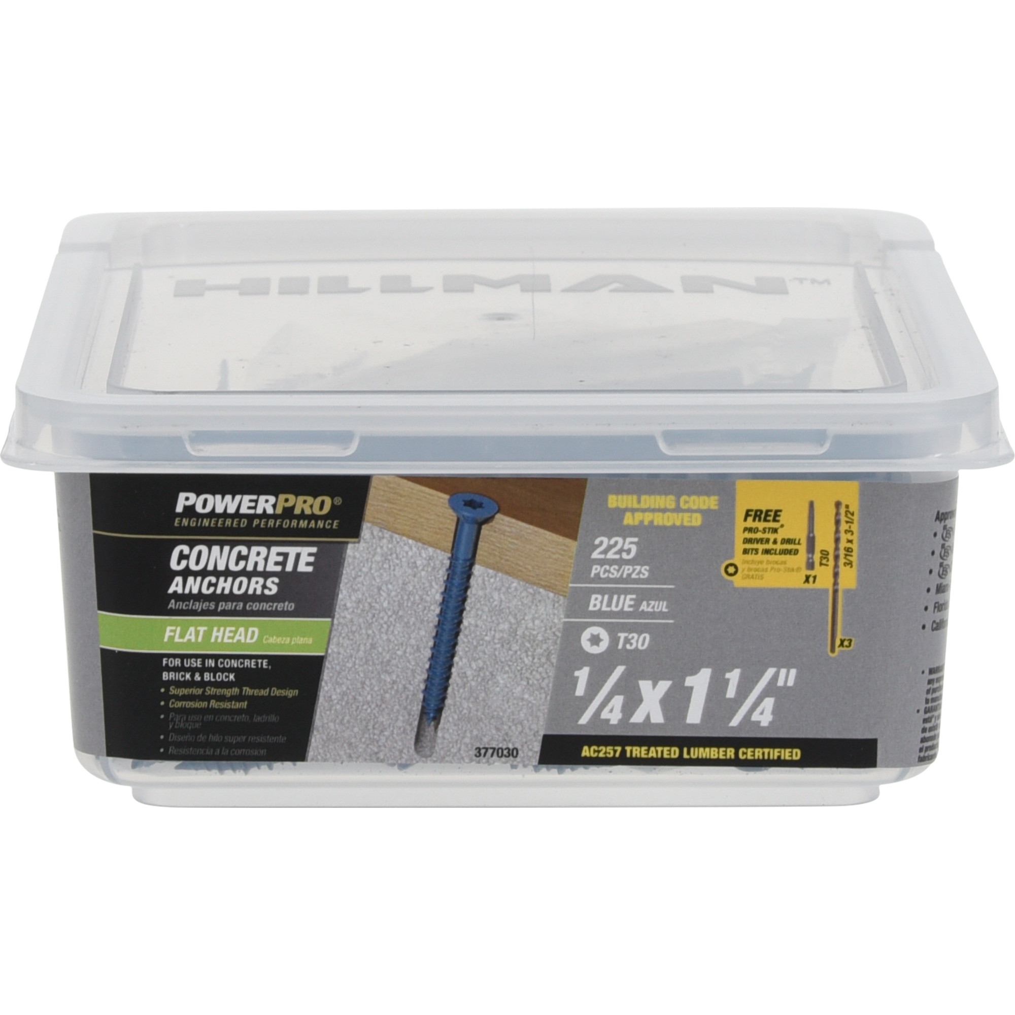 Power Pro Blue Flat-Head Concrete Screw Anchor (1/4 in. x 1-1/4 in.) - 225 pc