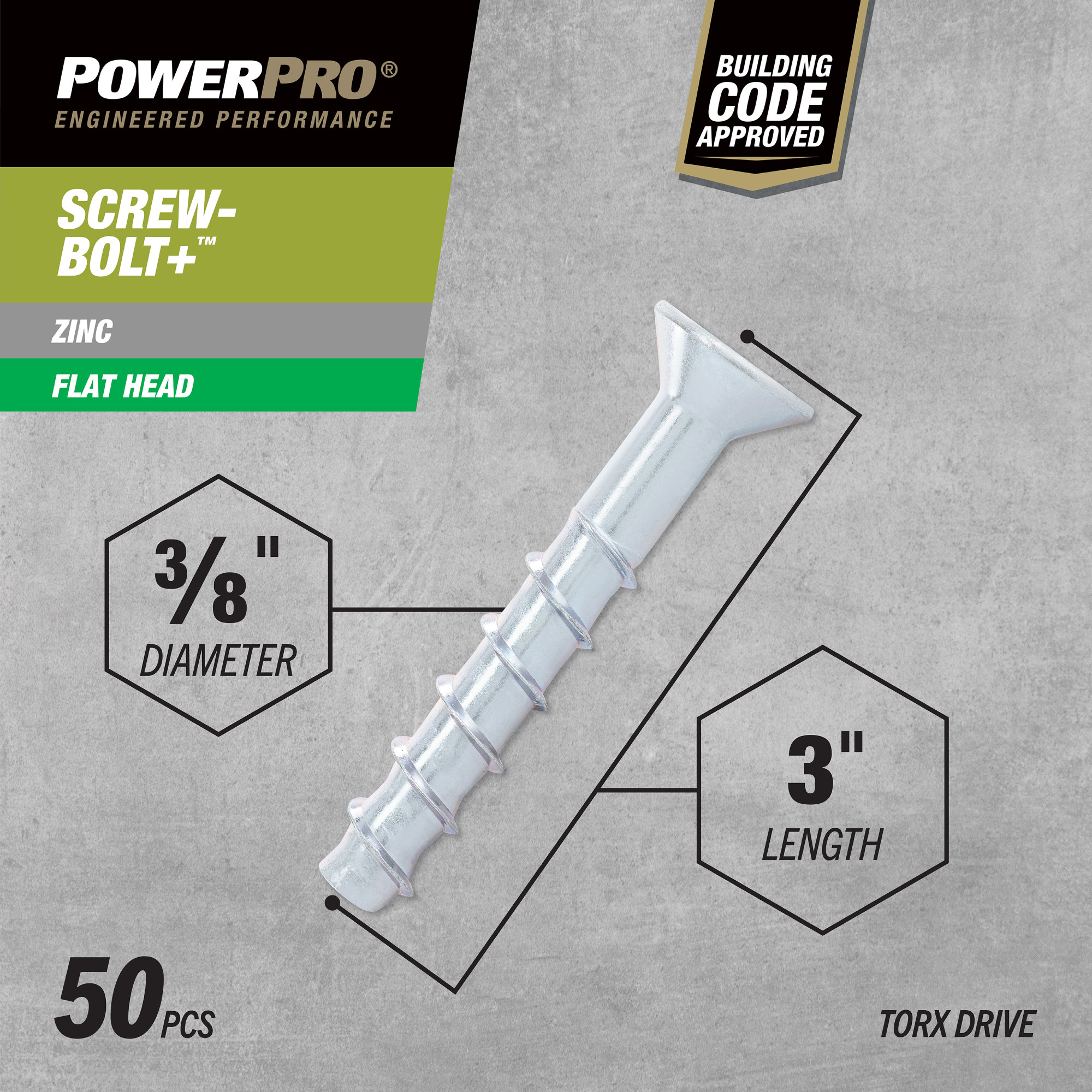 Power Pro Zinc Flat Head Screw-Bolt+ Anchor (3/8 in. x 3 in.) - 15 pc