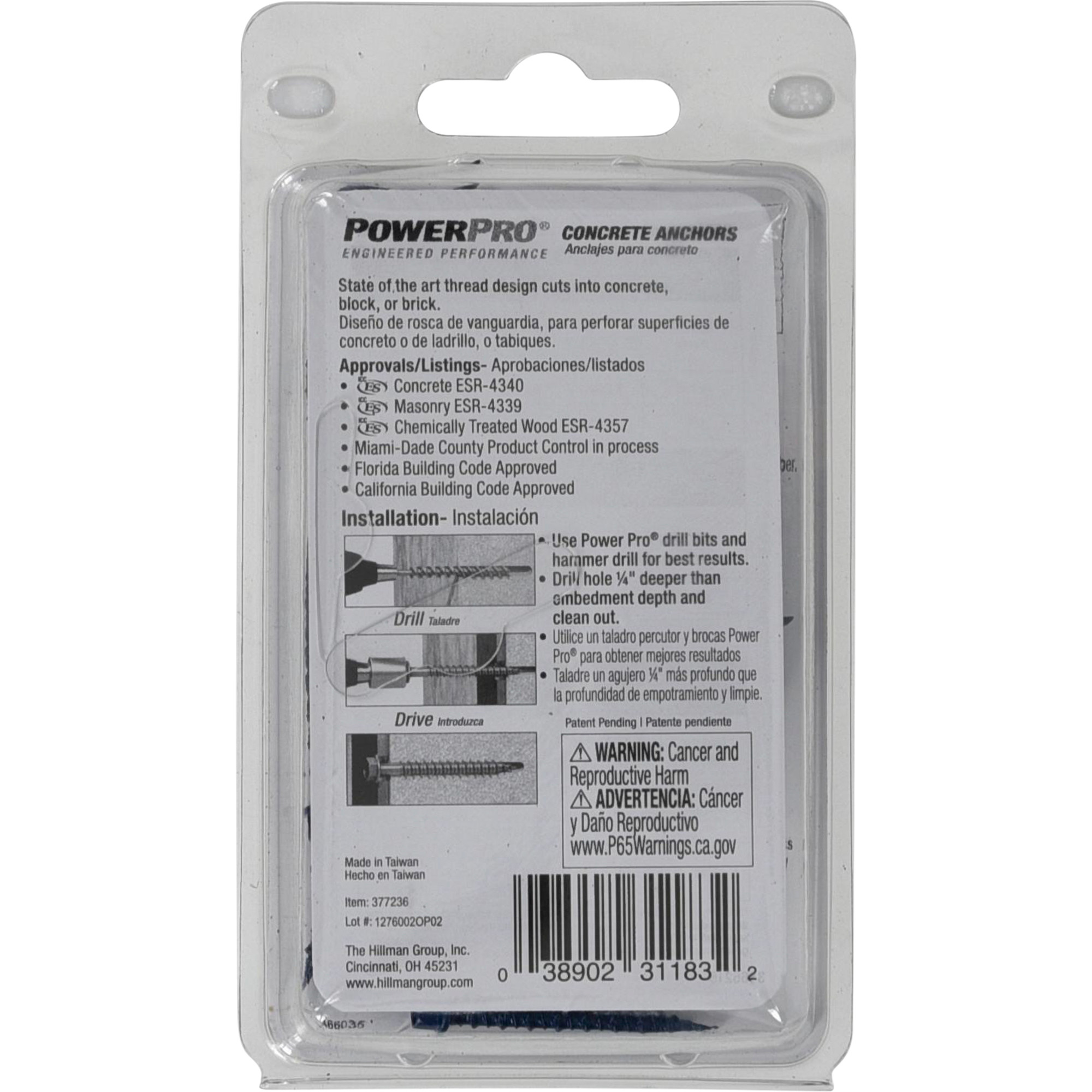 Power Pro Blue Hex Washer-Head Concrete Screw Anchor (3/16 in. x 1-1/4 in.) - 25 pc