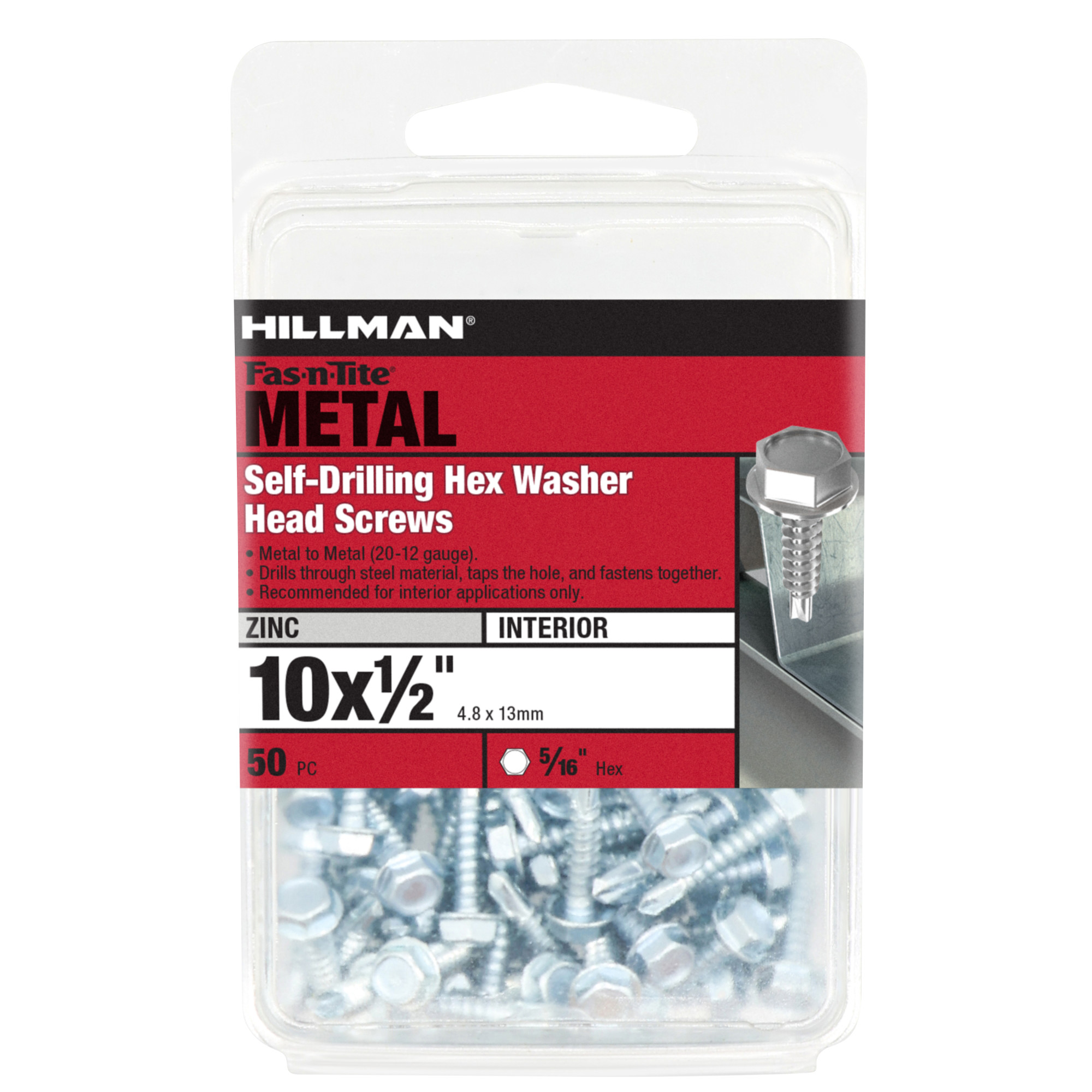 Hillman Zinc Hex Washer Head Self Drilling Screws (#10-16 x 1/2 in.) - 50 pc