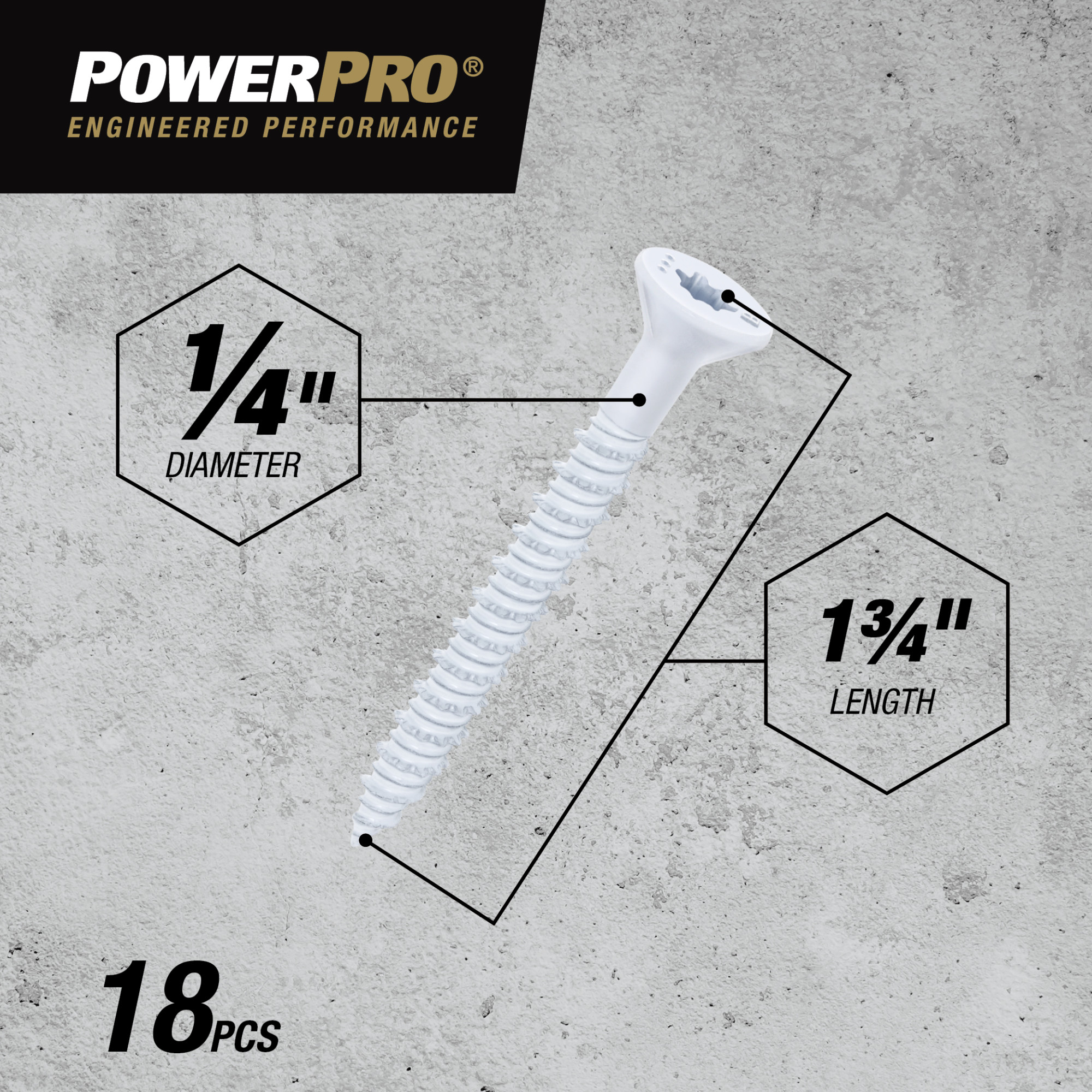 Power Pro White Flat-Head Concrete Screw Anchor (1/4 in. x 1-3/4 in.) - 18 pc